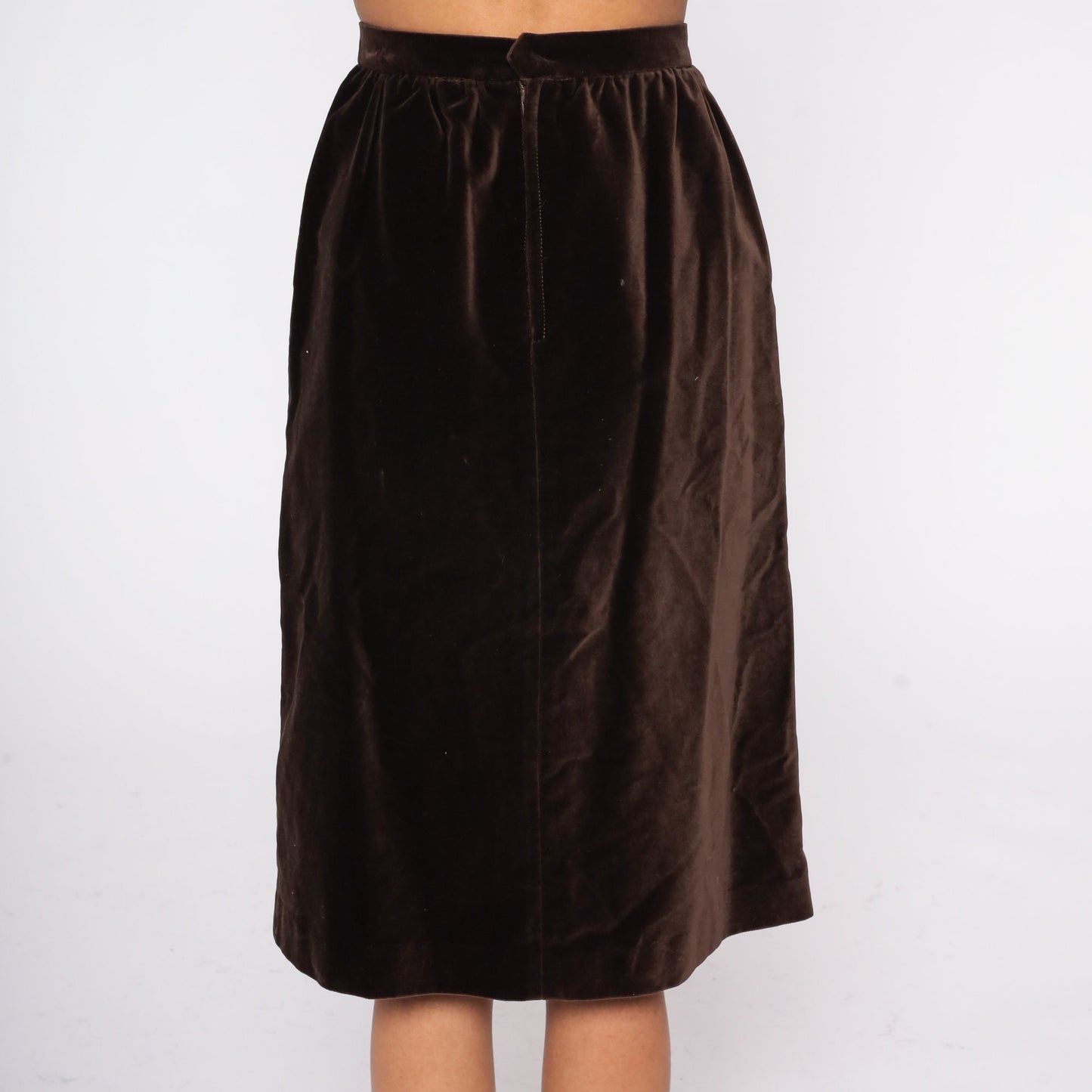 90s Brown Velvet Pencil Skirt High Waisted Midi Extra Small