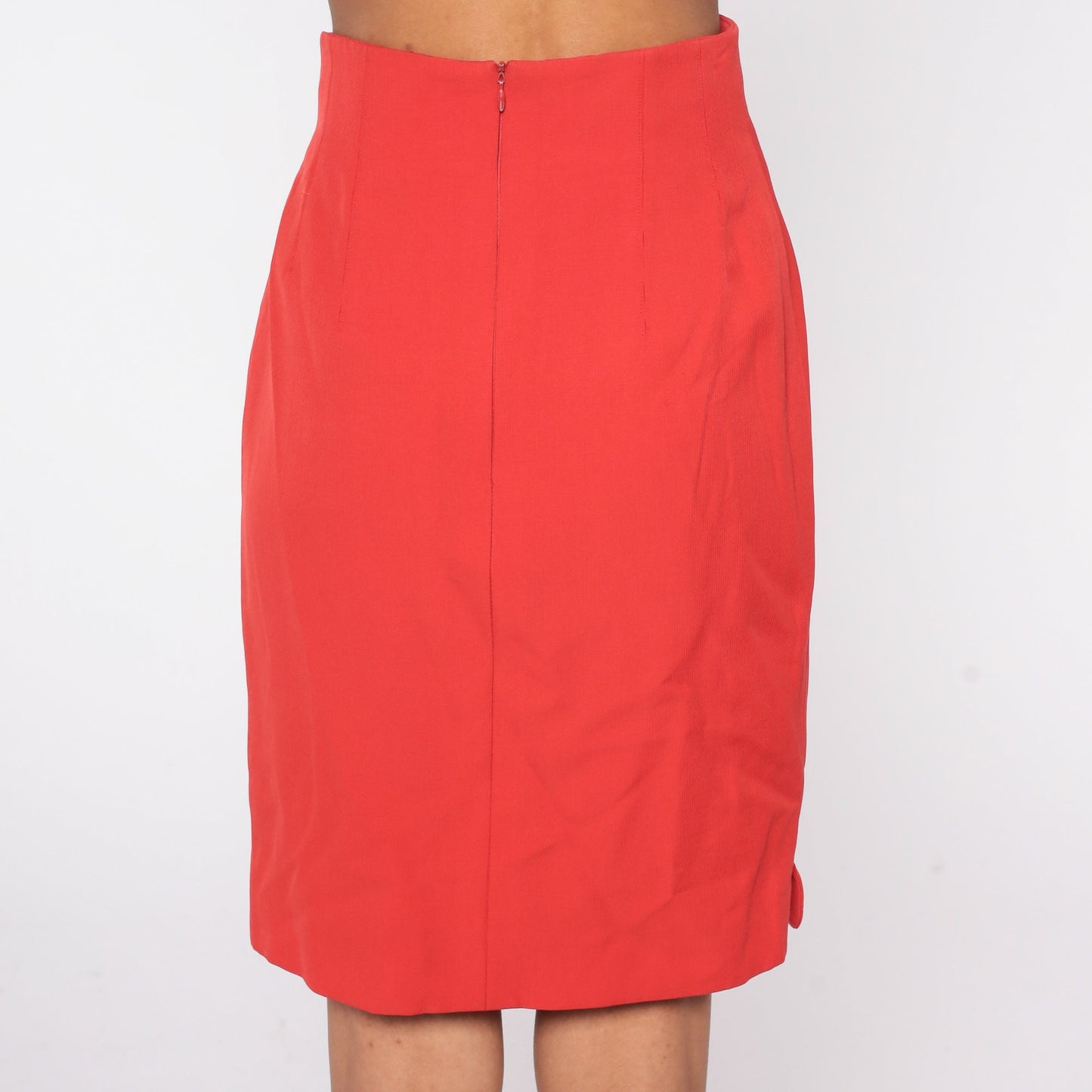 Y2K Escada Red Wool Pencil Skirt High Waist Mini Small S