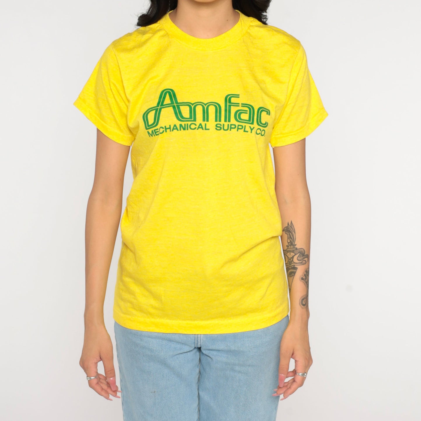 80s Amfac Mechanical Supply Co Yellow Graphic T-Shirt Single Stitch Medium