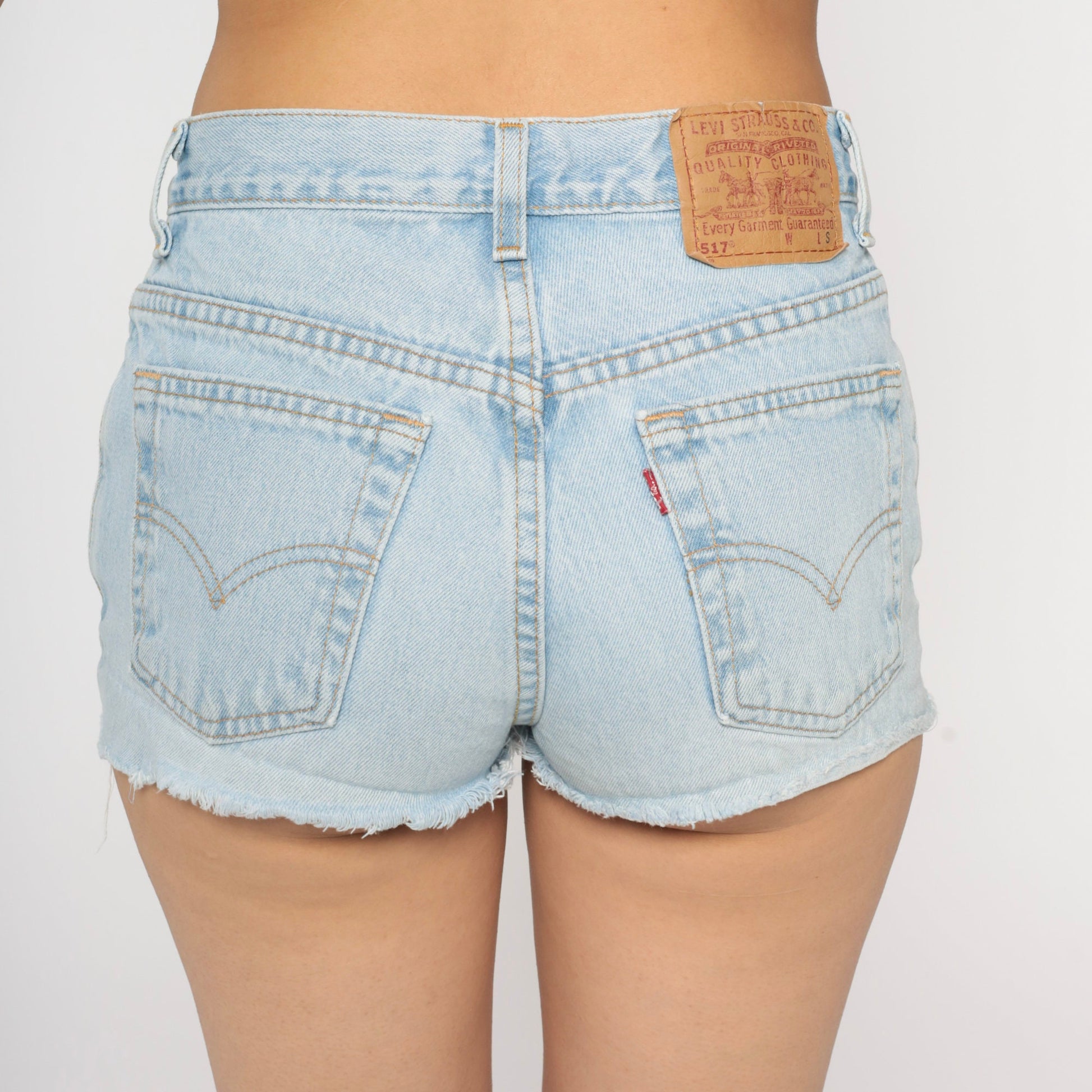 Levis 517 Light Wash Denim Cutoff Shorts 90s Raw Hem Jean Shorts Small