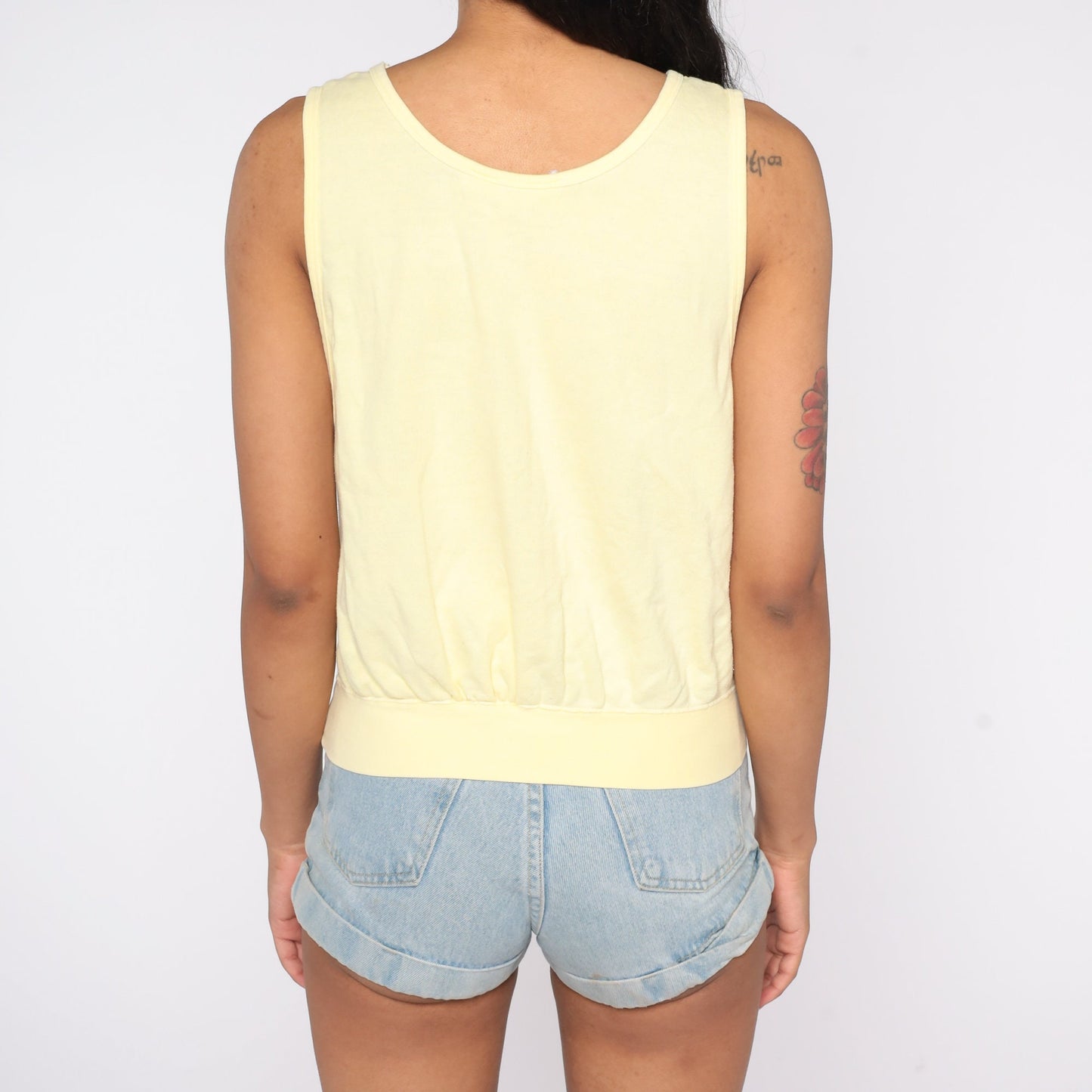 80s Yellow Fuzzy Bunny Tank Top Graphic Sleeveless Blouse Small