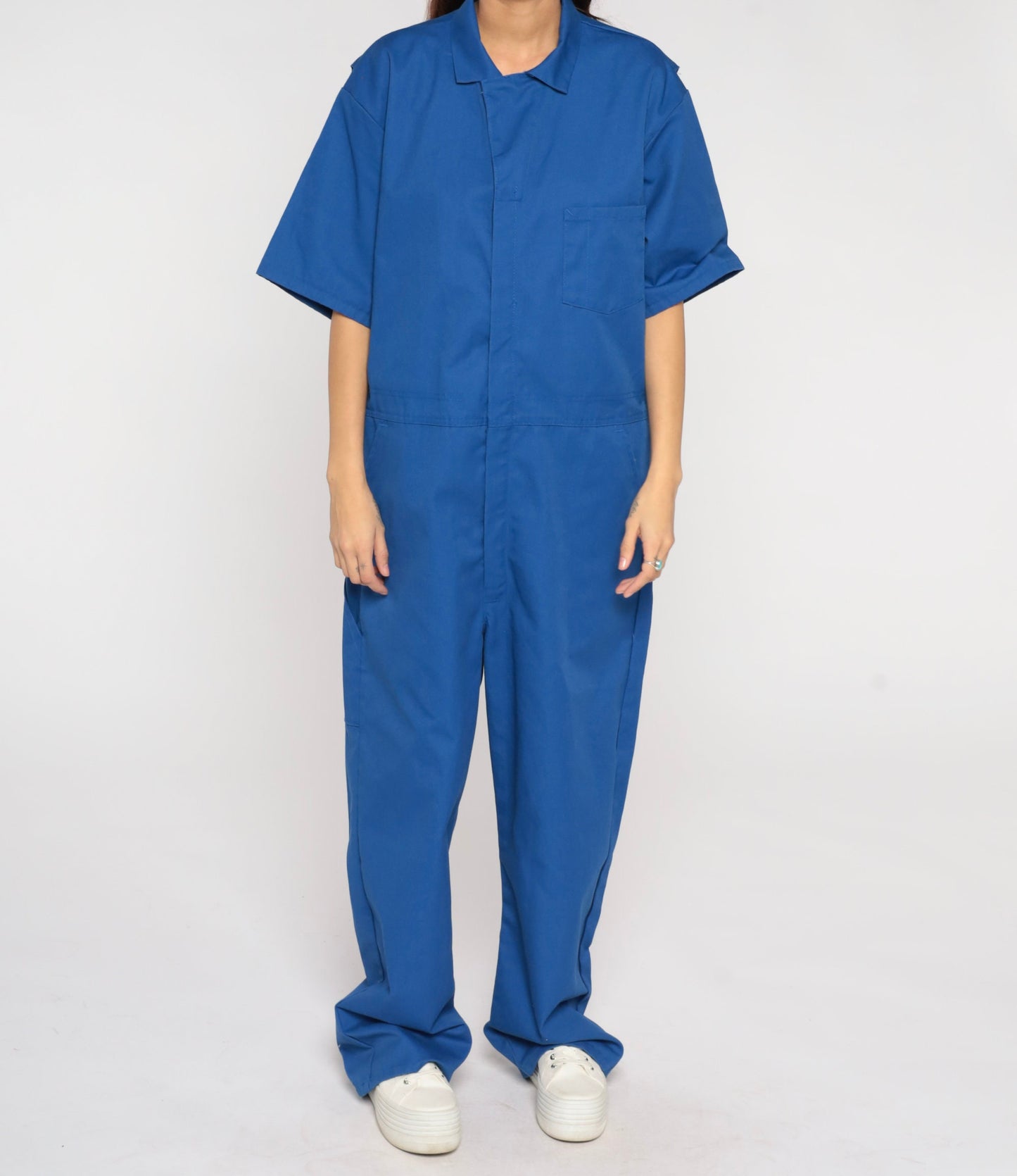 90s Blue Coveralls Short Sleeve Jumpsuit Men's 46 Extra Large