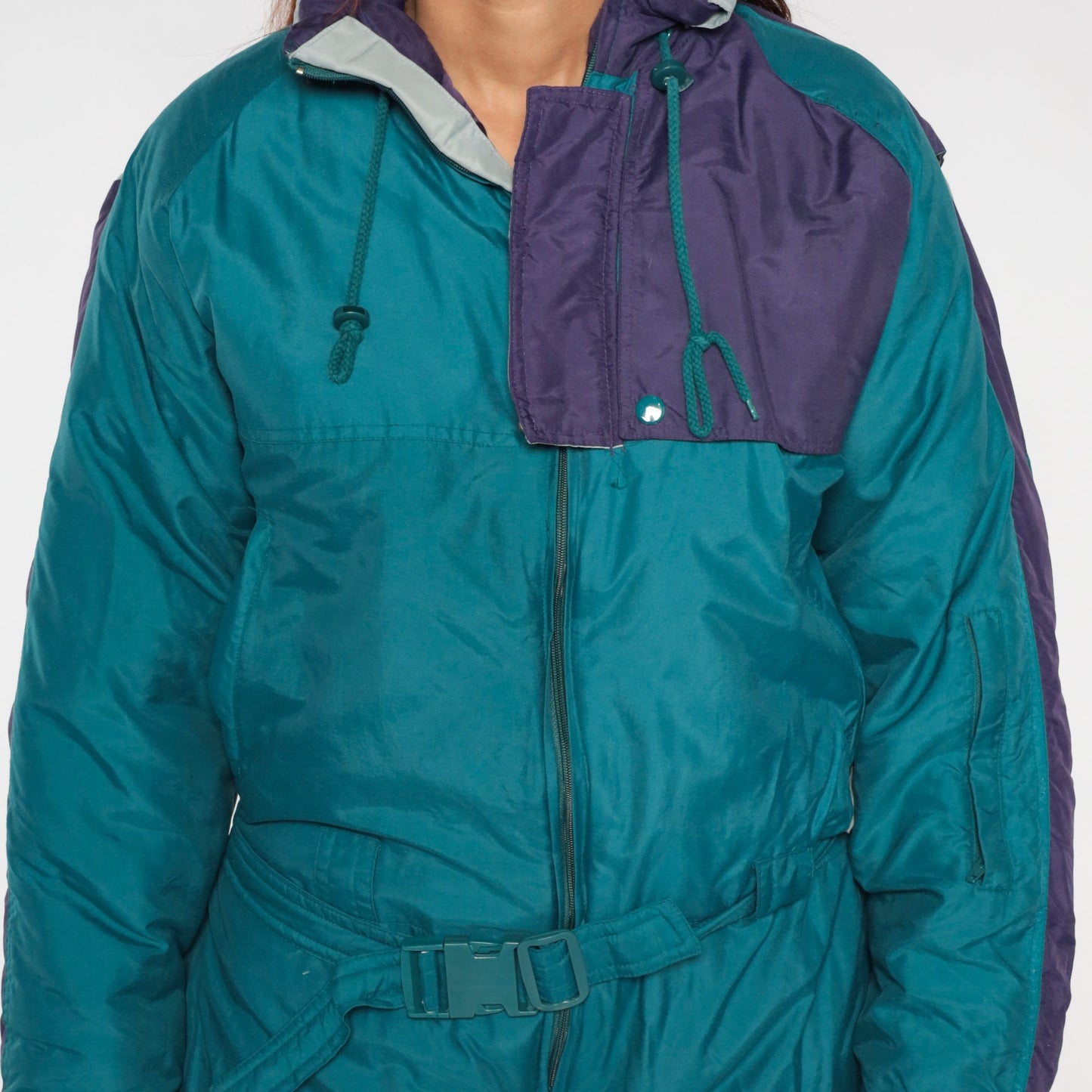 90s Teal Green Color Block Ski Suit One-Piece Jumpsuit Medium M