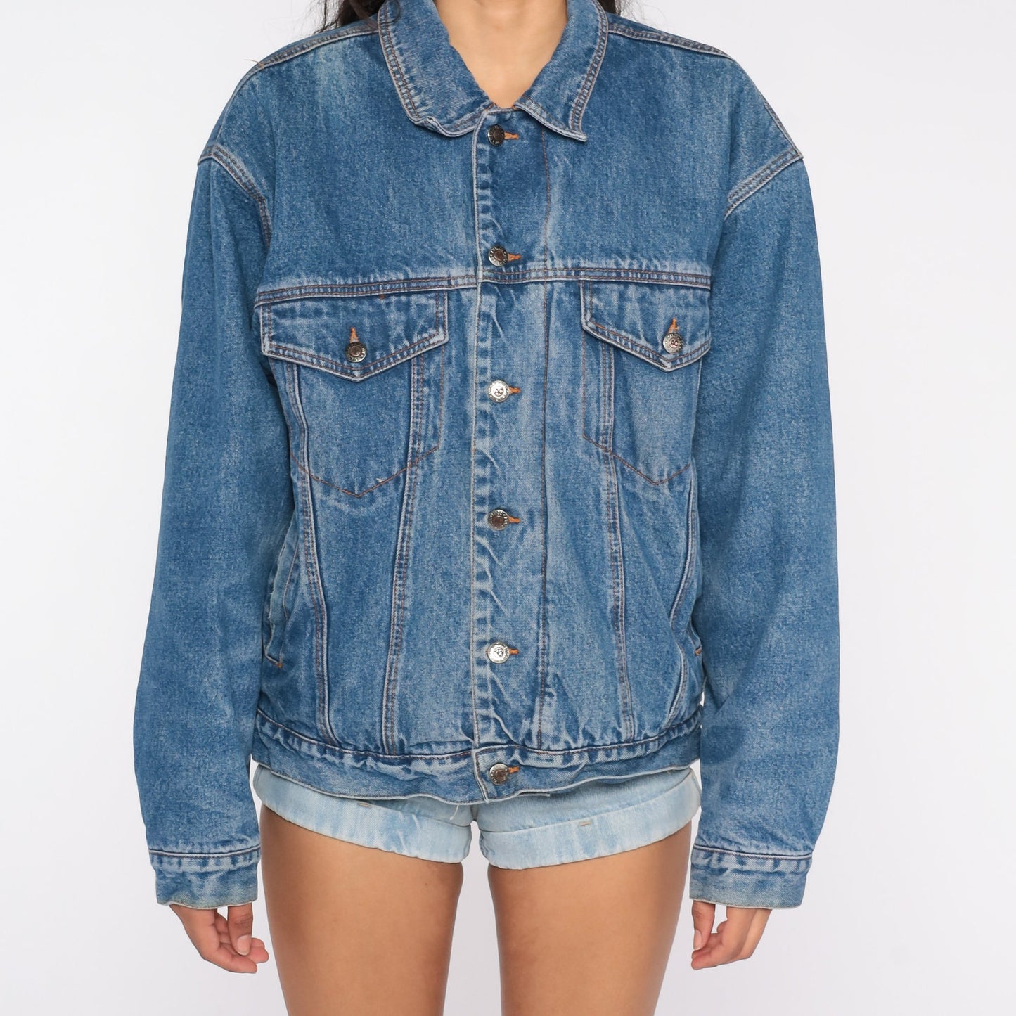 80s AG Jeans Denim Jacket Shearling Lined Button Up Blue Large