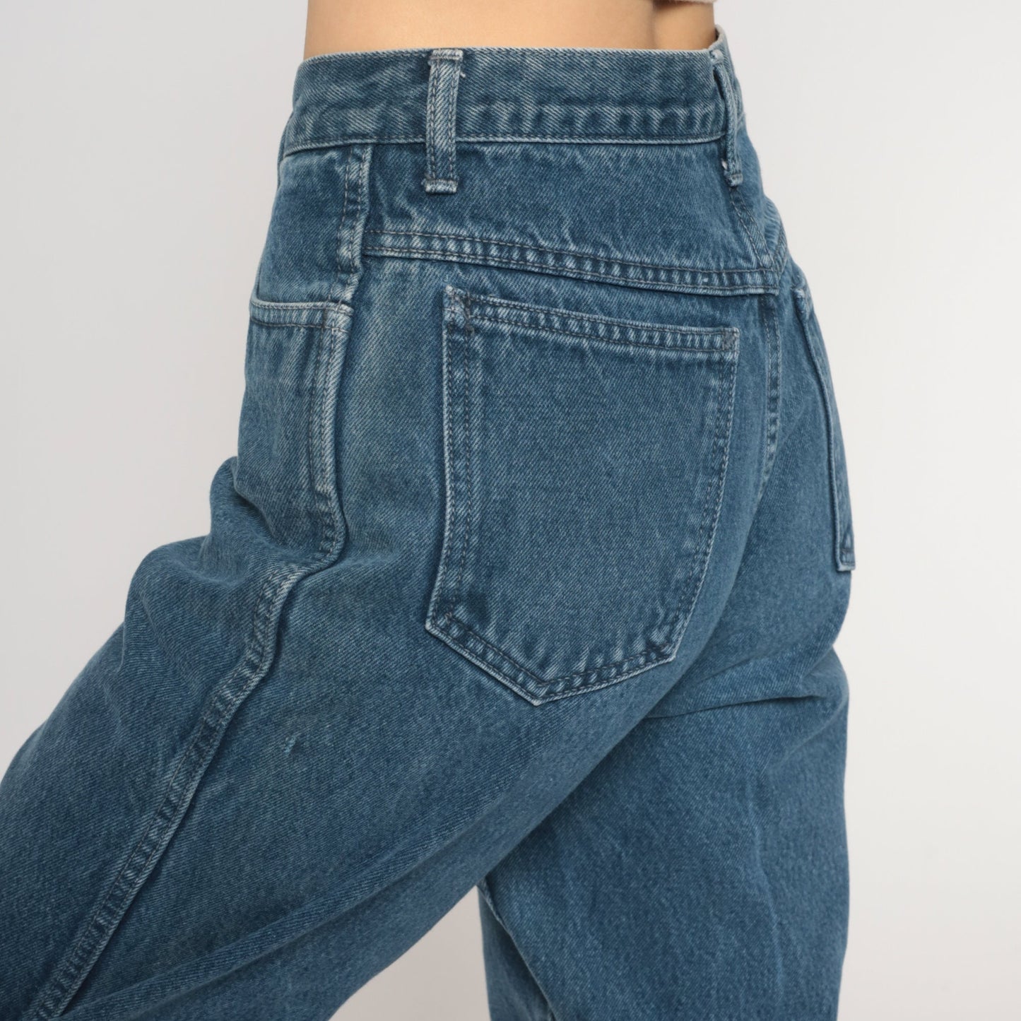 90s High Waist Tapered Jeans Dark Blue Denim Small 27