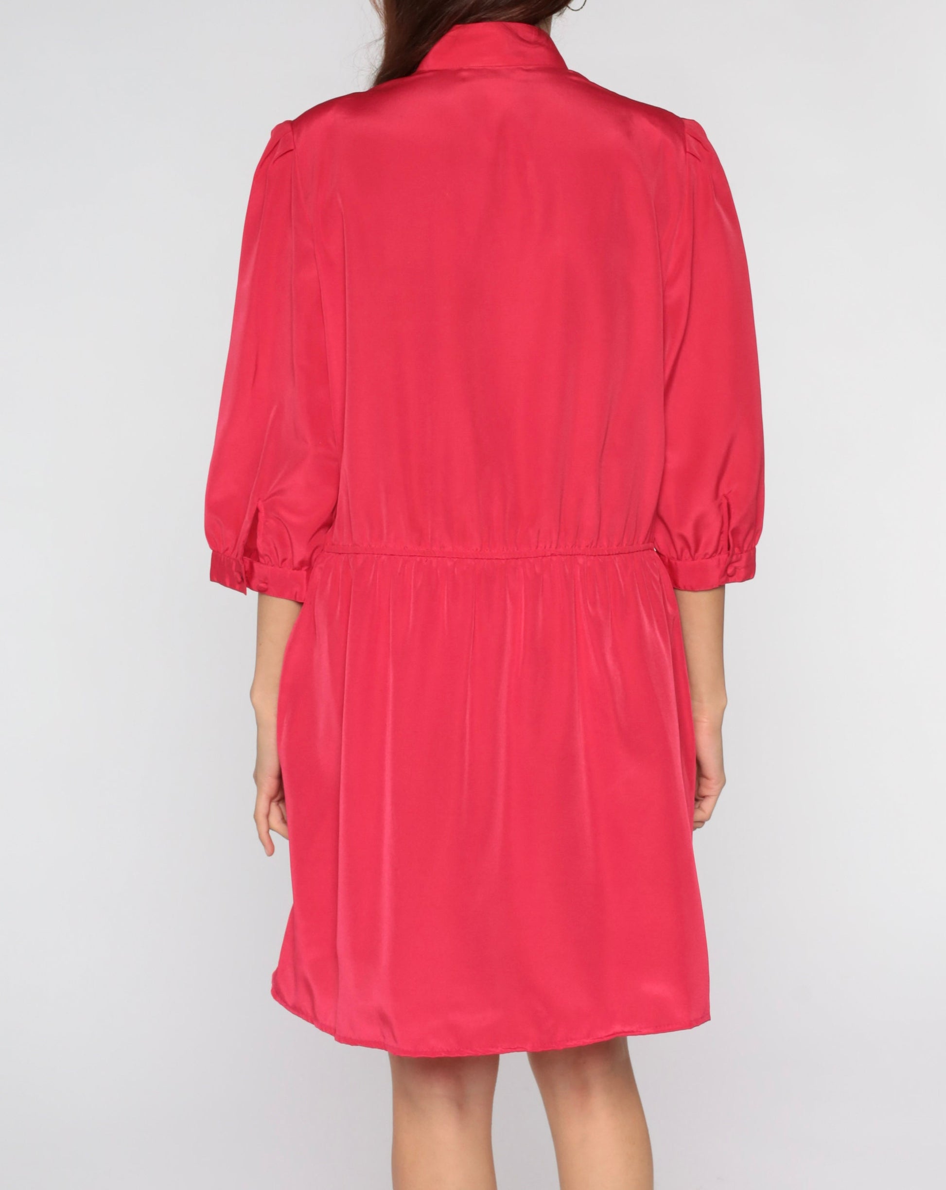 00s Hibiscus Pink Mini Dress Mock Neck Pleated High Waist Large L