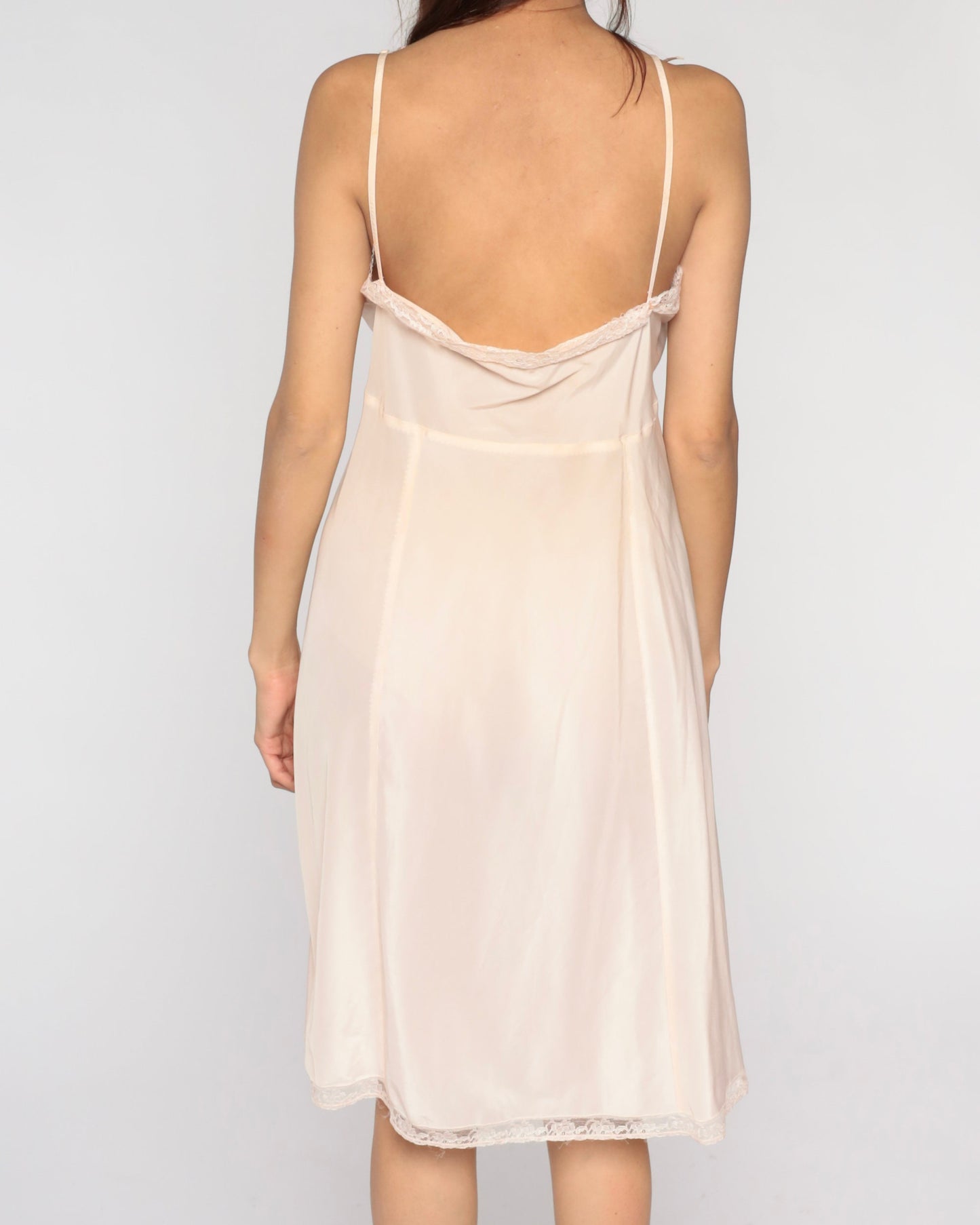 Barbizon Slip Dress 50s Blush Pink Sheer Lace Trim Empire Waist Large L
