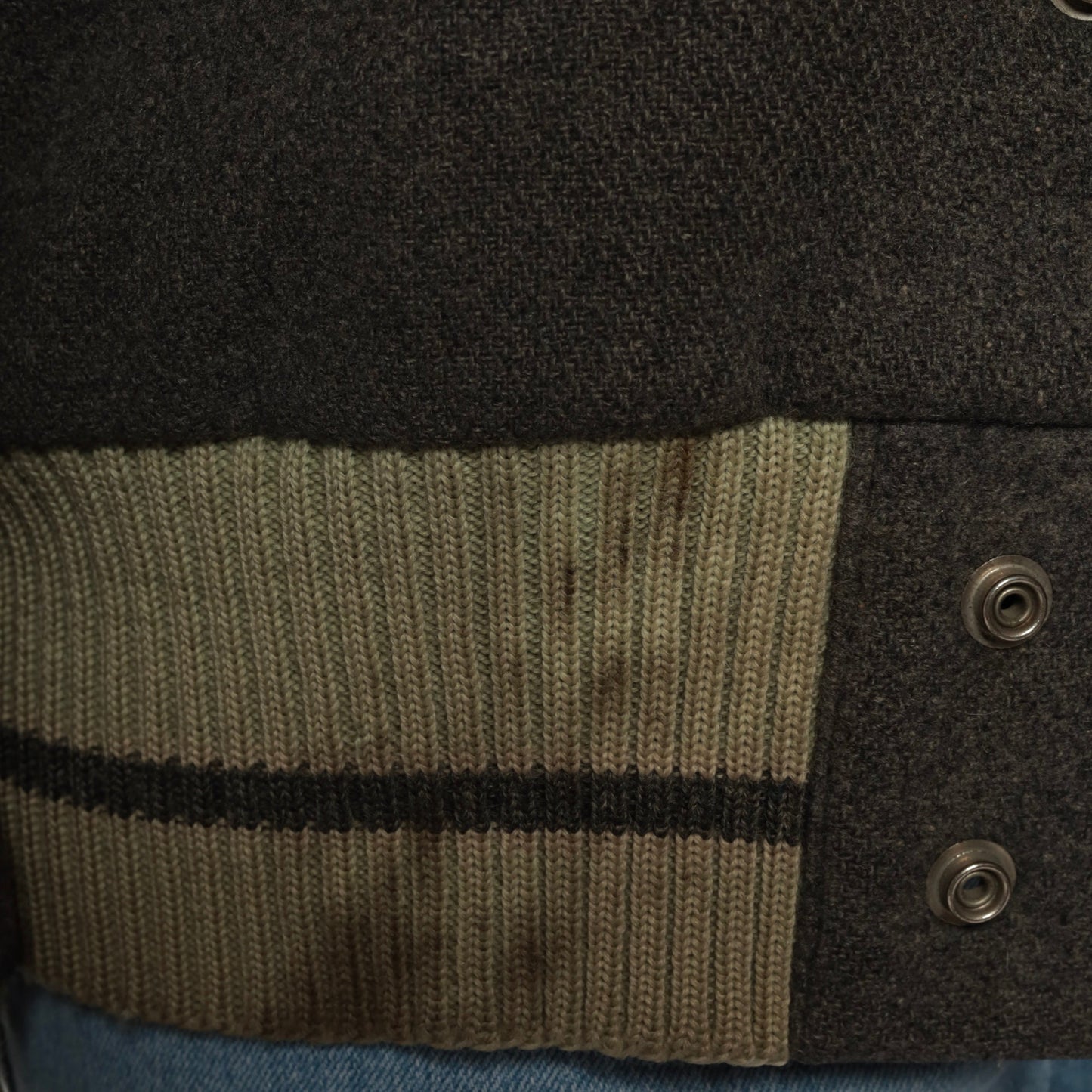 1950s Wool Varsity Jacket Grey Patch Snap Front Men's Medium