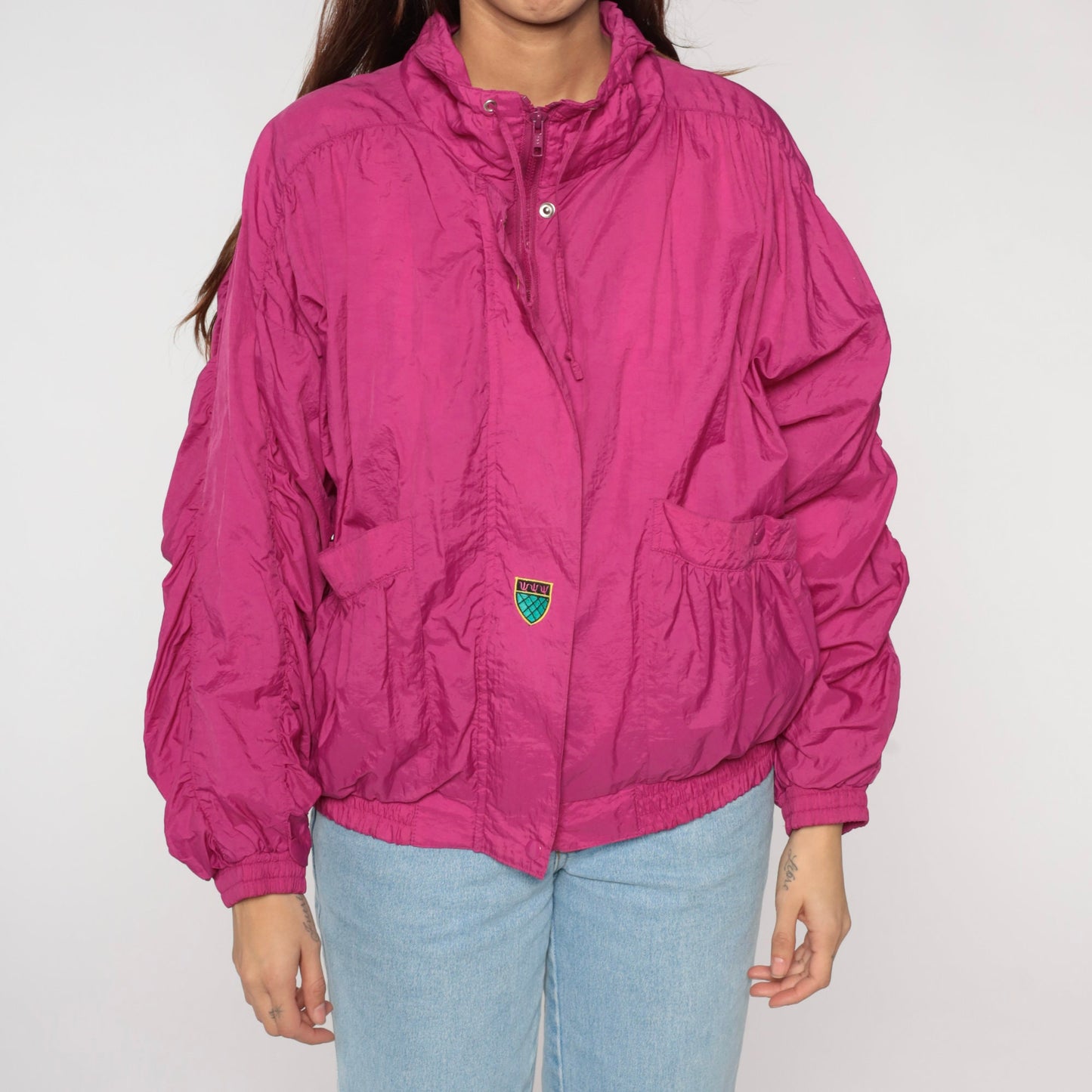 90s Gitano Hot Pink Windbreaker Jacket Zip Up Medium M