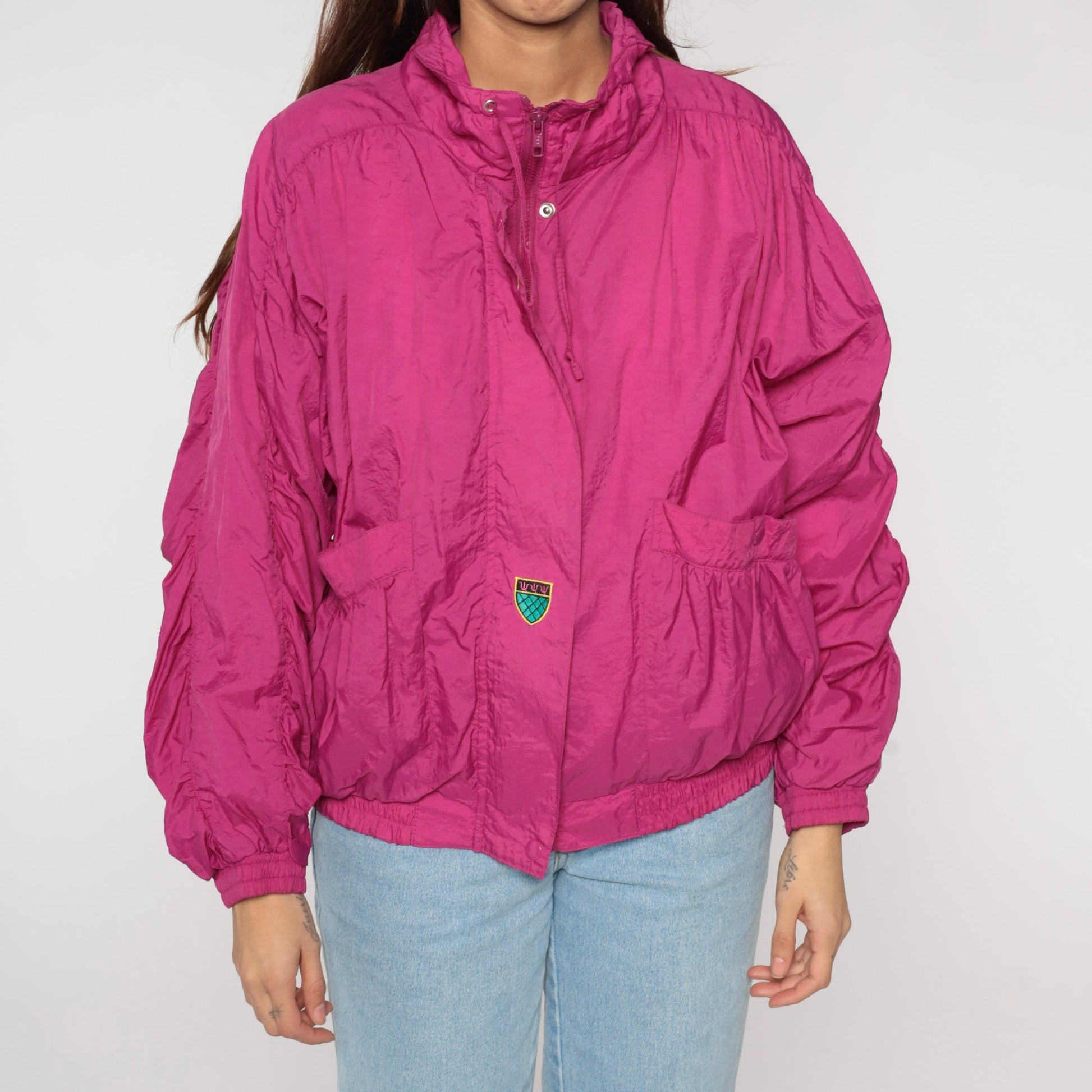 90s Gitano Hot Pink Windbreaker Jacket Zip Up Medium M