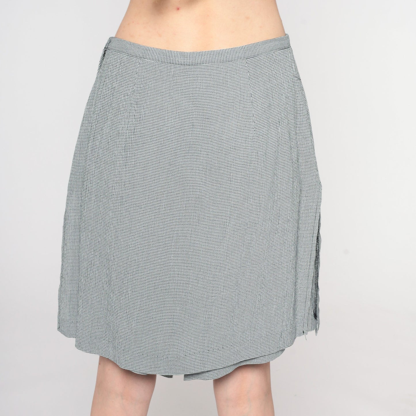 90s Black White Houndstooth Mini Skort High Waisted Side Slit Small S
