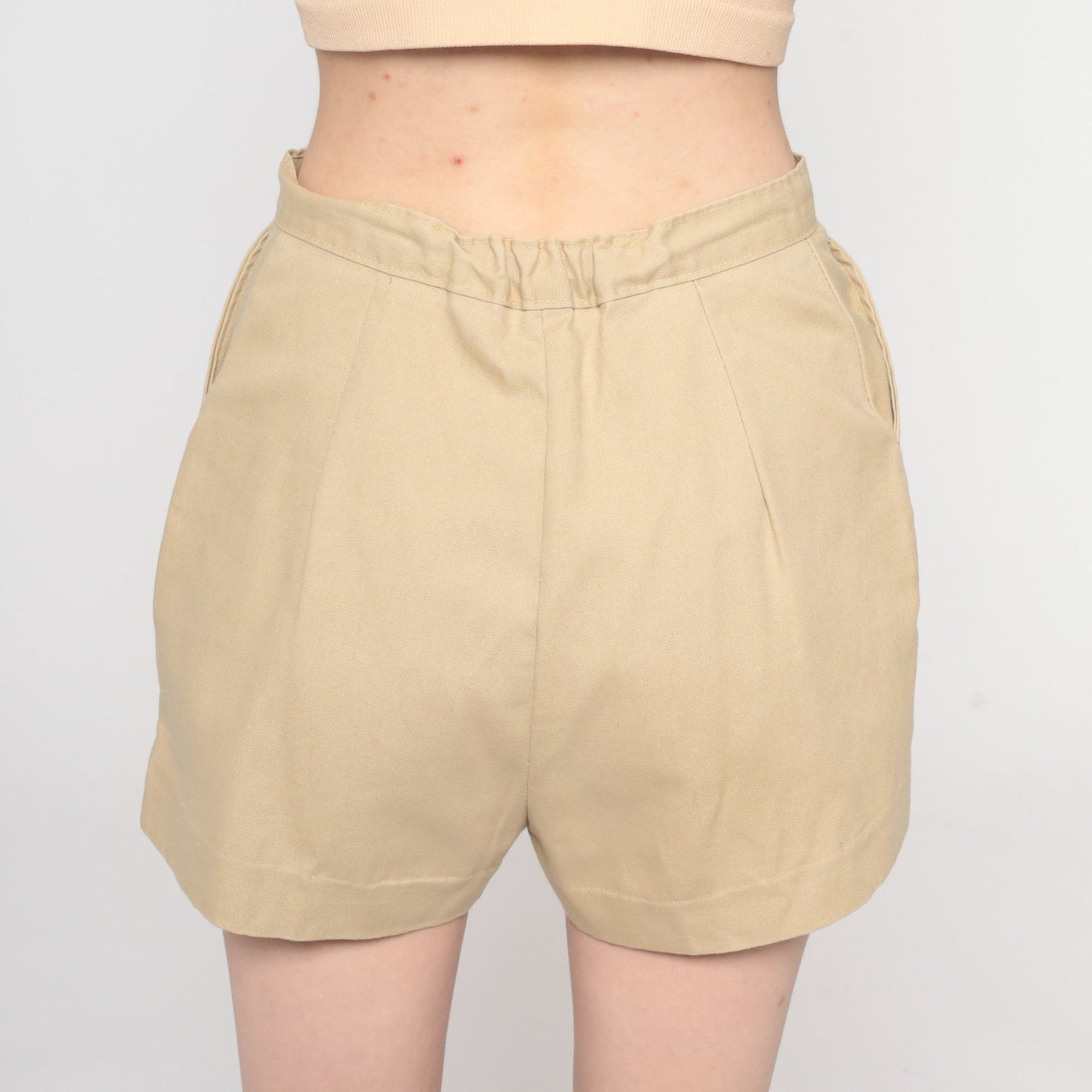 80s Khaki High-Waisted Shorts Cotton Blend Tan Trouser Extra Small