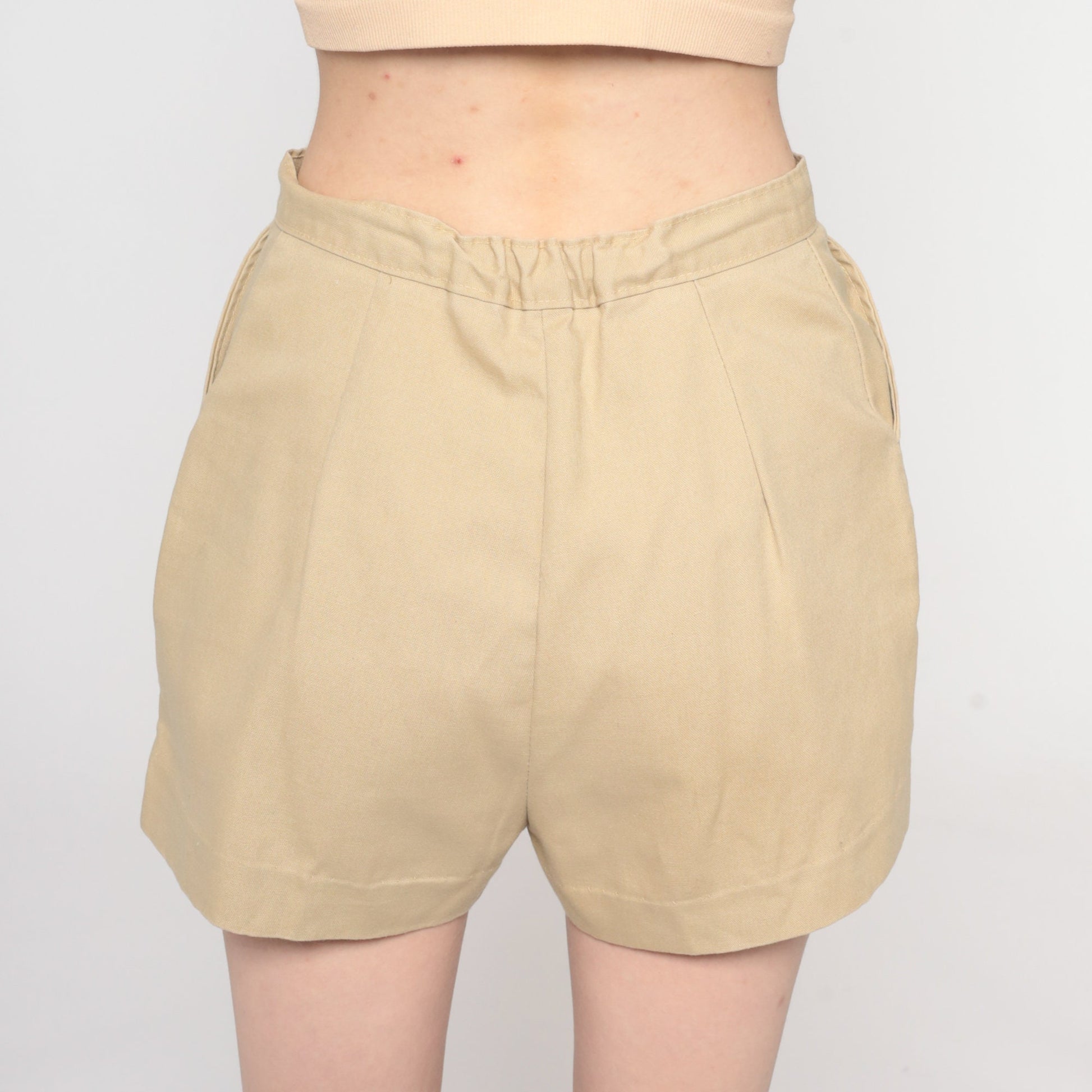 80s Khaki High-Waisted Shorts Cotton Blend Tan Trouser Extra Small