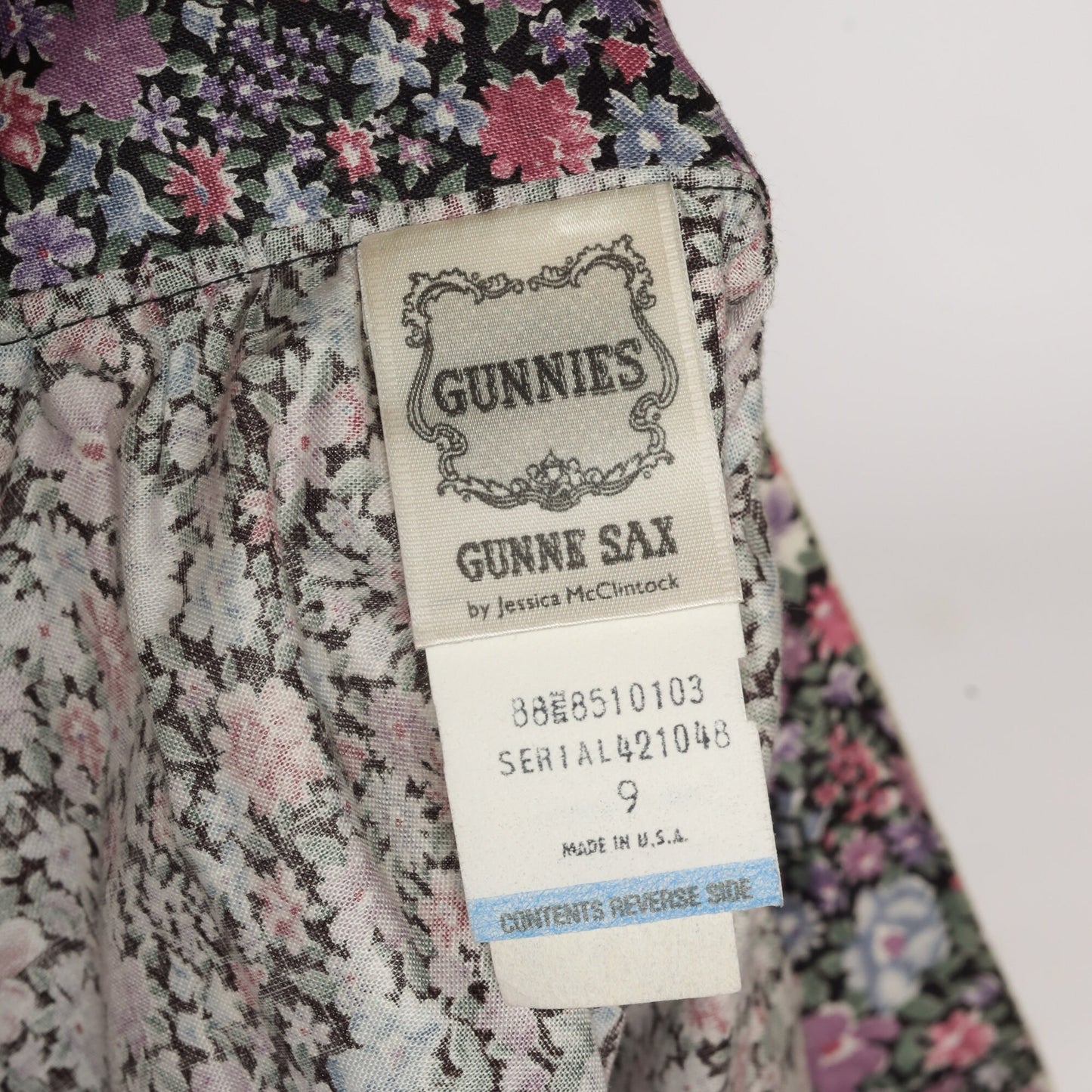 70s Gunne Sax Floral Midi Skirt Black Calico Lace Cotton Small