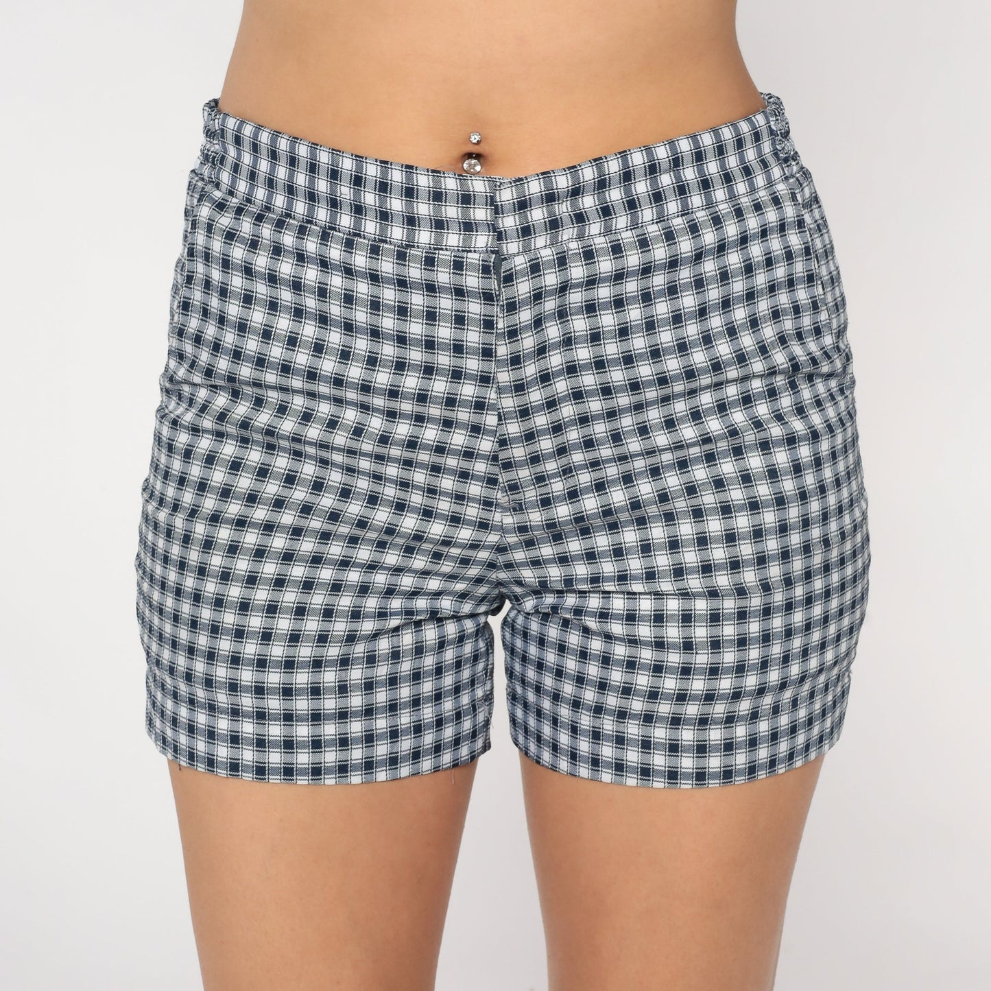70s Blue White Checkered High-Waist Shorts Medium M