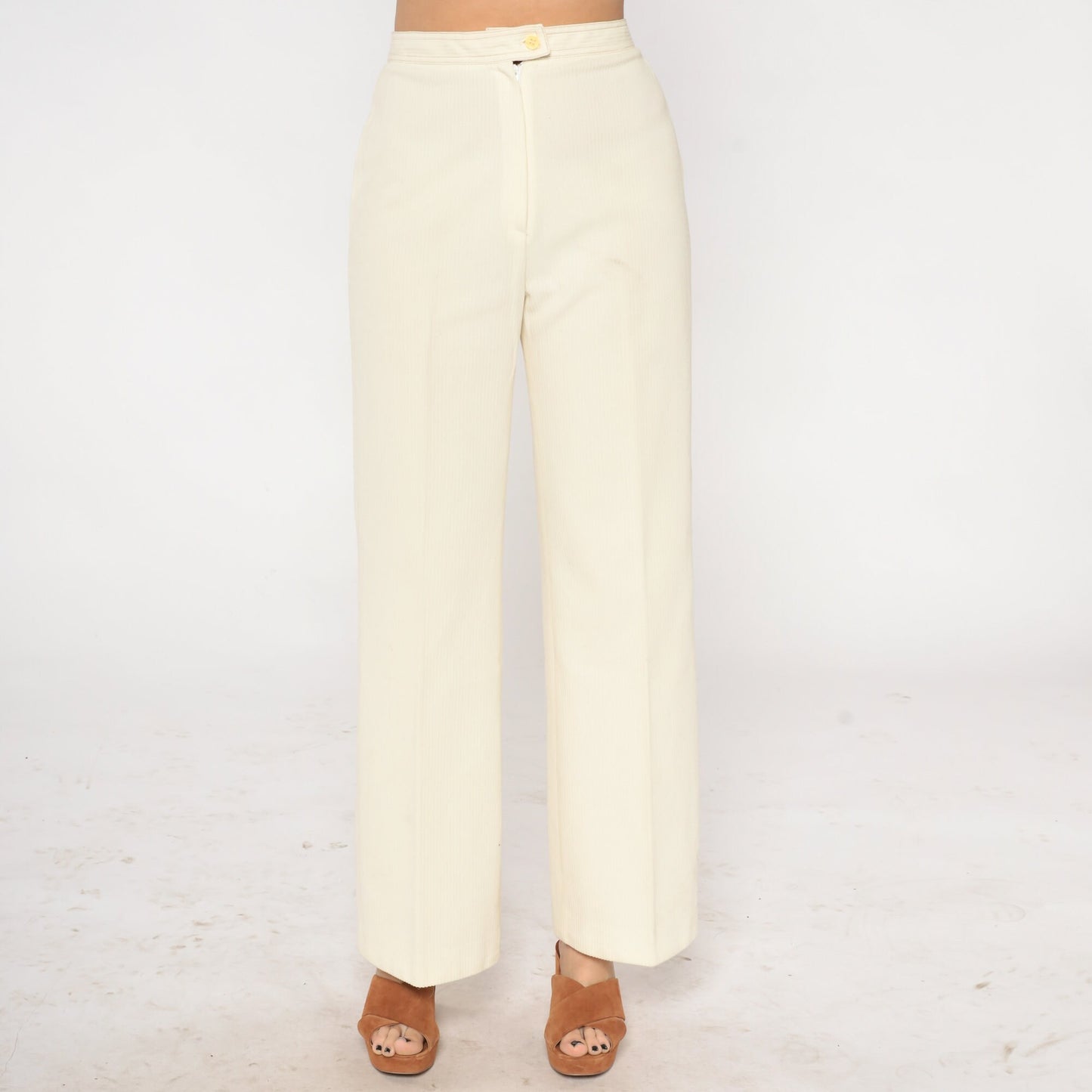 70s Cream High-Waisted Flared Trousers Medium M