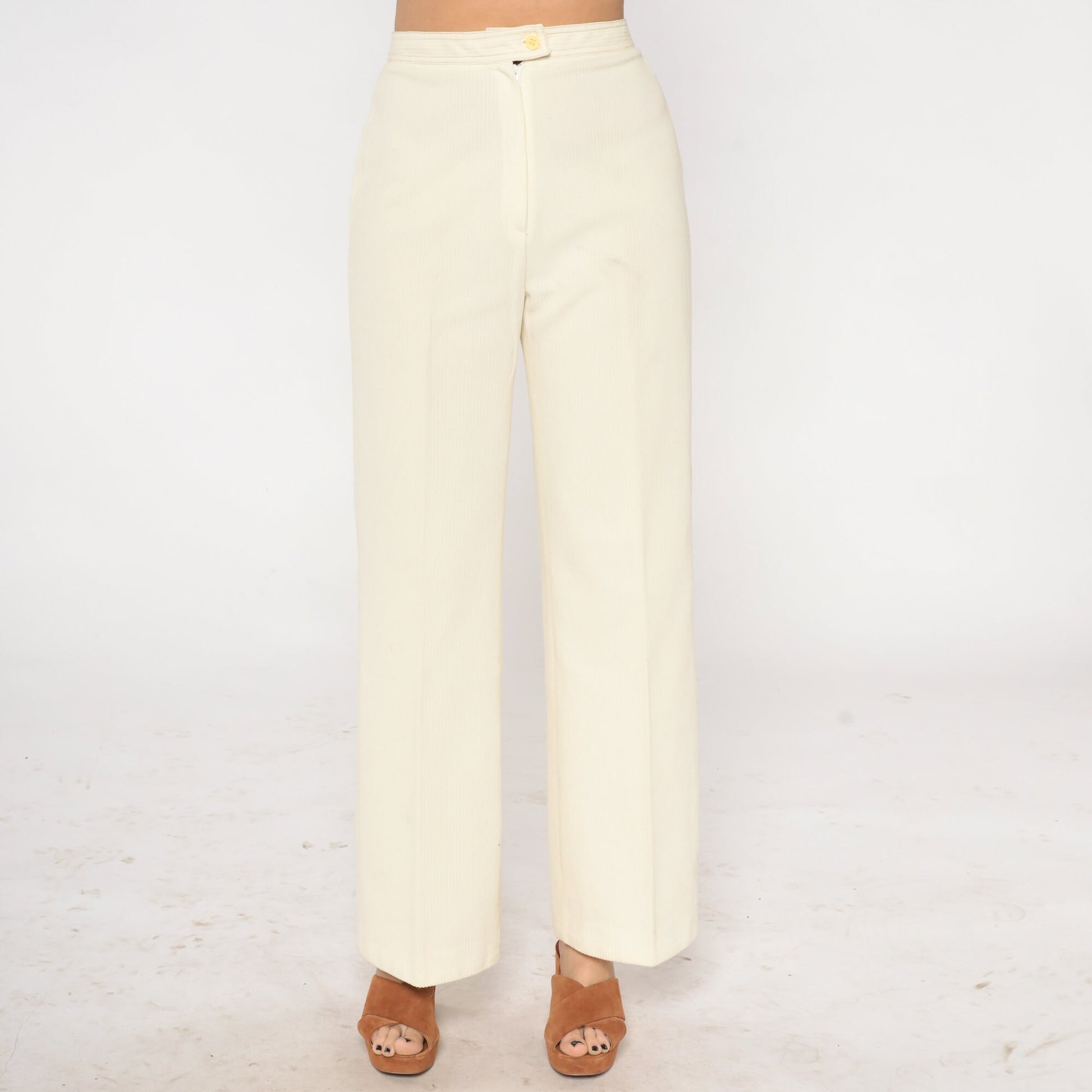 70s Cream High-Waisted Flared Trousers Medium M