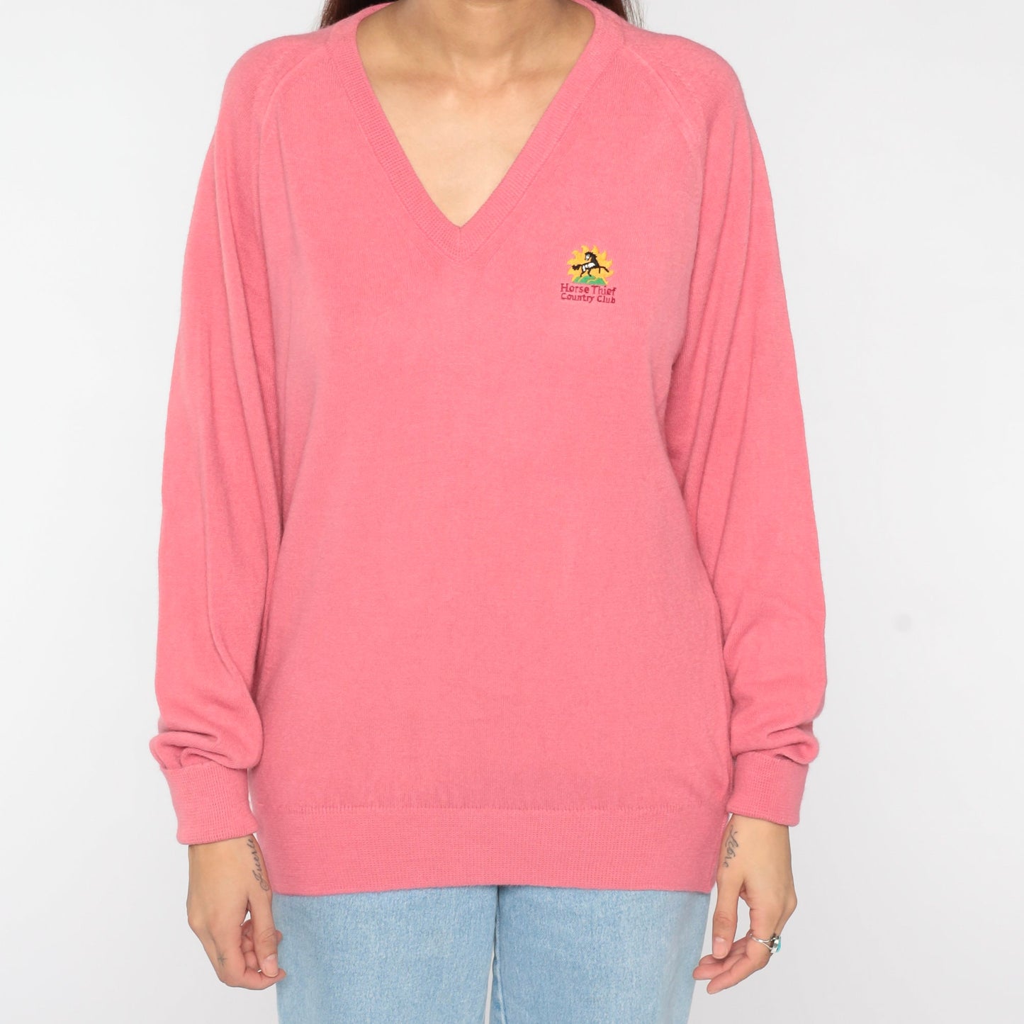 00s Horse Thief Country Club Pink V-Neck Knit Sweater Large