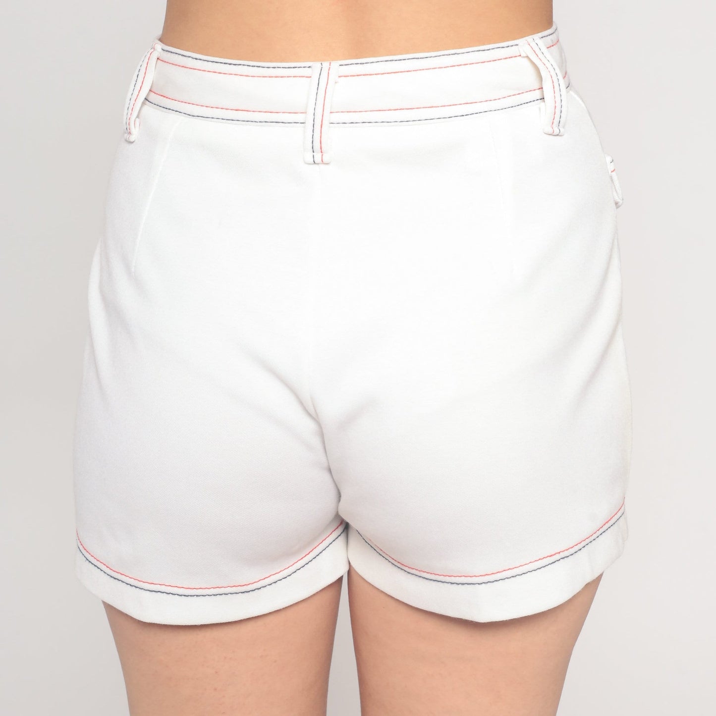 70s White Hotpants High-Waisted Shorts Red Blue Stitching Extra Small