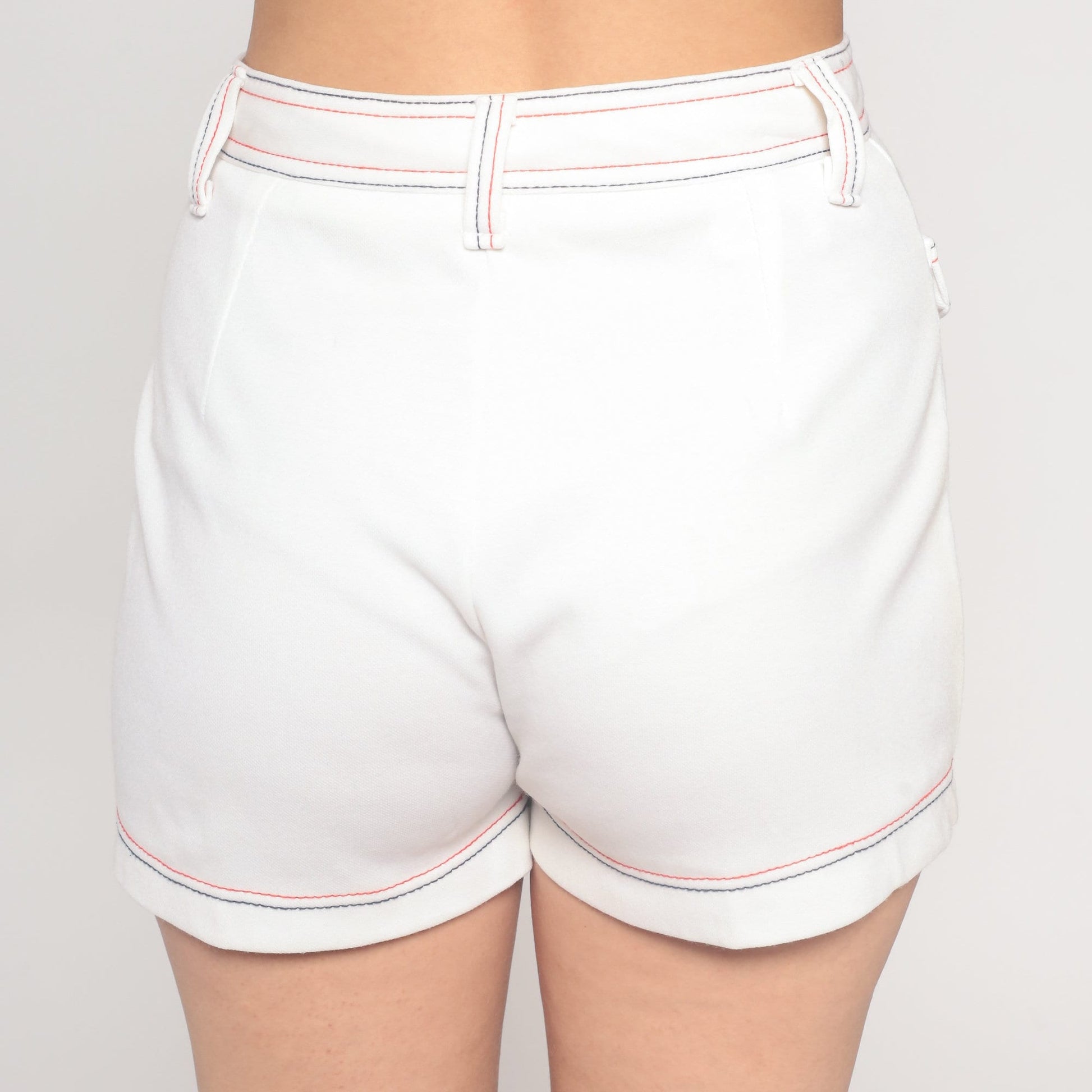70s White Hotpants High-Waisted Shorts Red Blue Stitching Extra Small