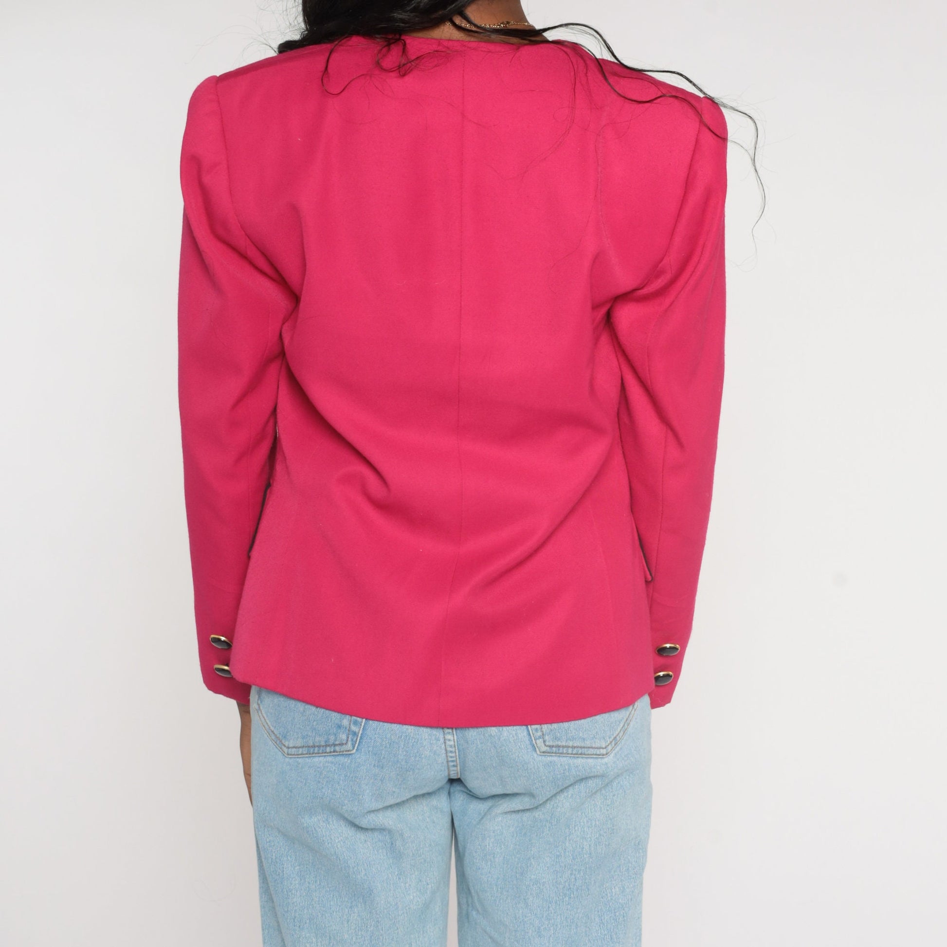 90s Hot Pink Blazer Black Trim Button Up Jacket Small S