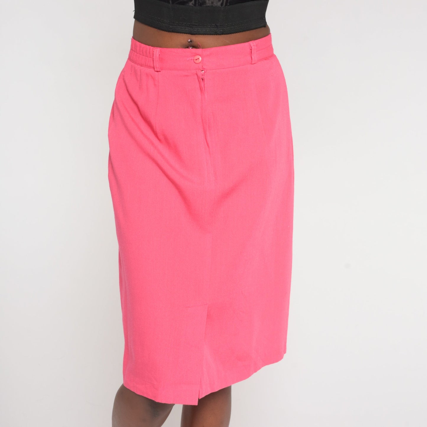 90s Pink Pencil Skirt High Waisted Knee Length Front Slit Medium 8