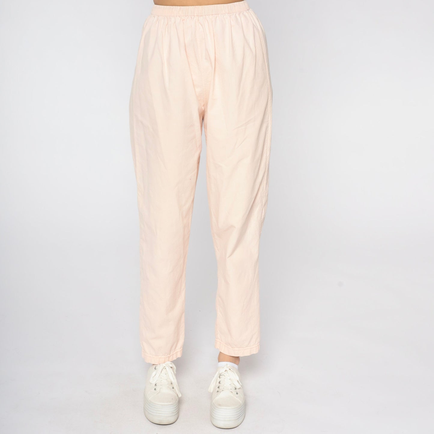 80s Baby Pink Cotton Tapered Pants Elastic Waist Pull-On Medium