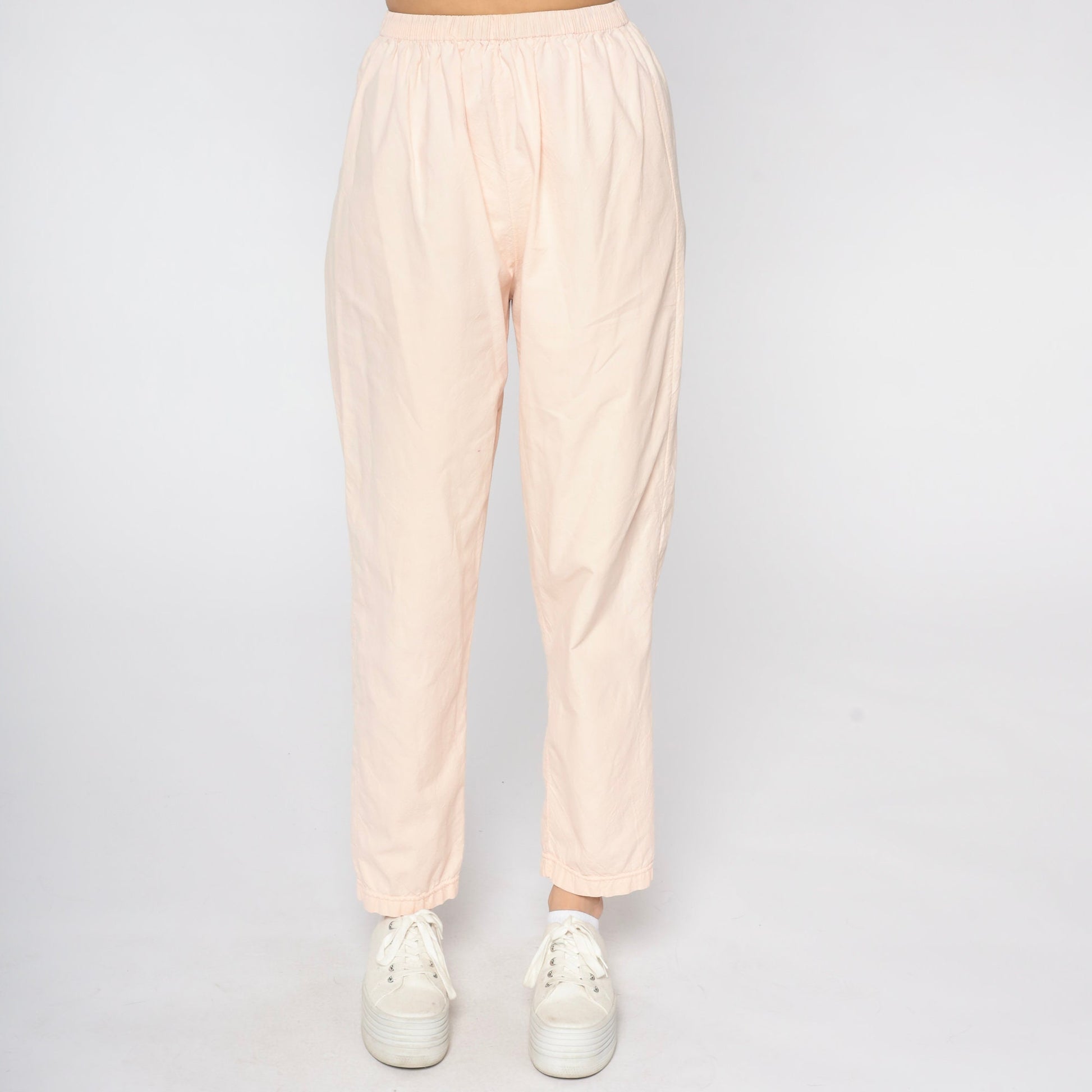 80s Baby Pink Cotton Tapered Pants Elastic Waist Pull-On Medium