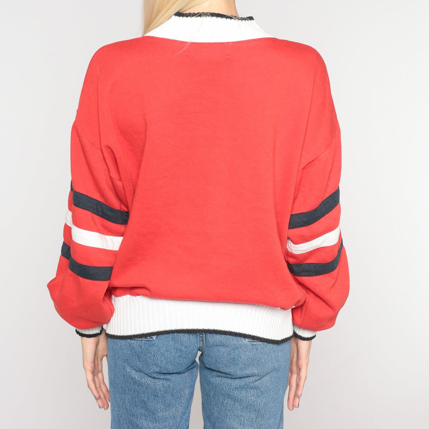 90s Diamond Print Red Sweatshirt Crewneck Geometric Pullover Small S