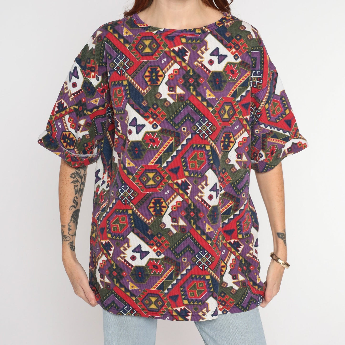 90s Southwestern Graphic T-Shirt Purple Aztec Print Extra Large XL