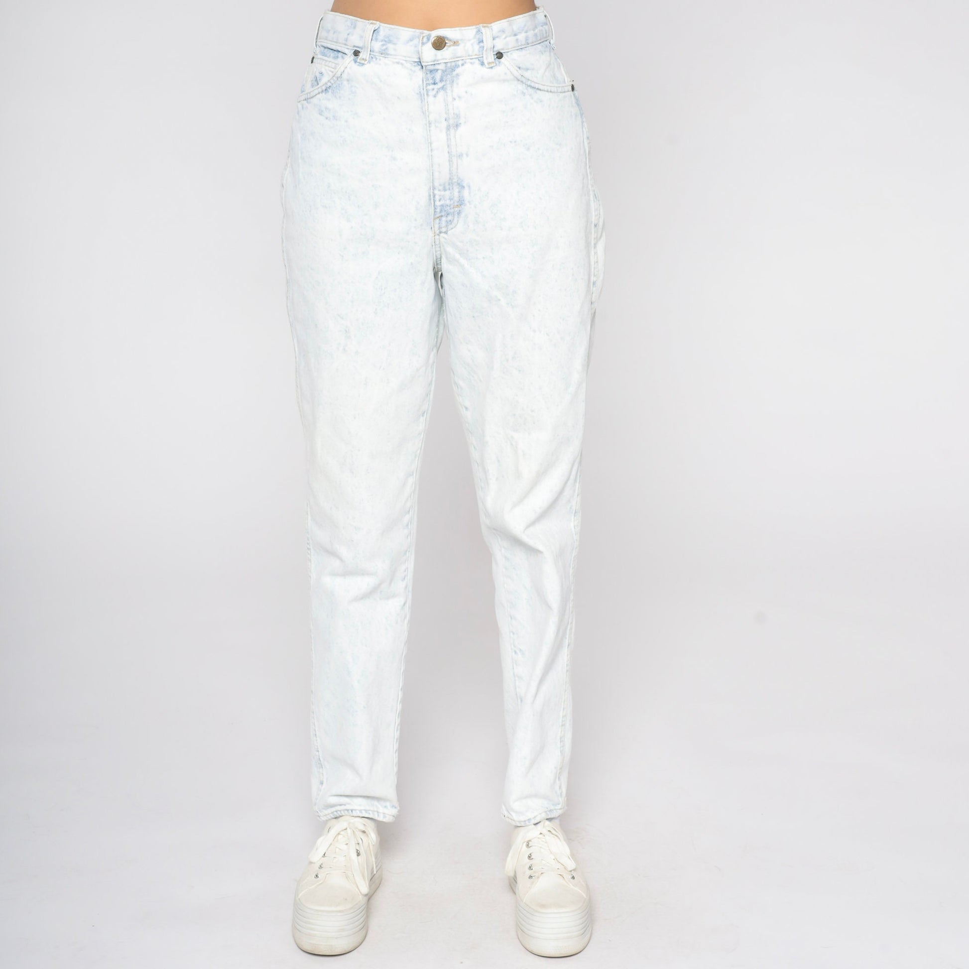 90s Gitano Acid Wash Mom Jeans High Waist Blue White Denim Tall Small