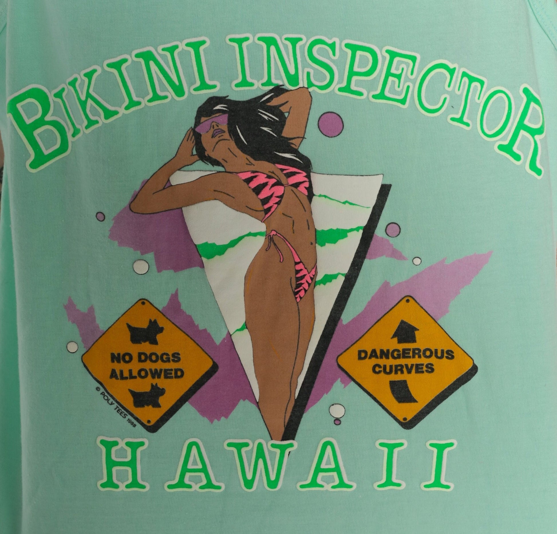 80s Bikini Inspector Tank Top Hawaii Graphic Mint Green Large