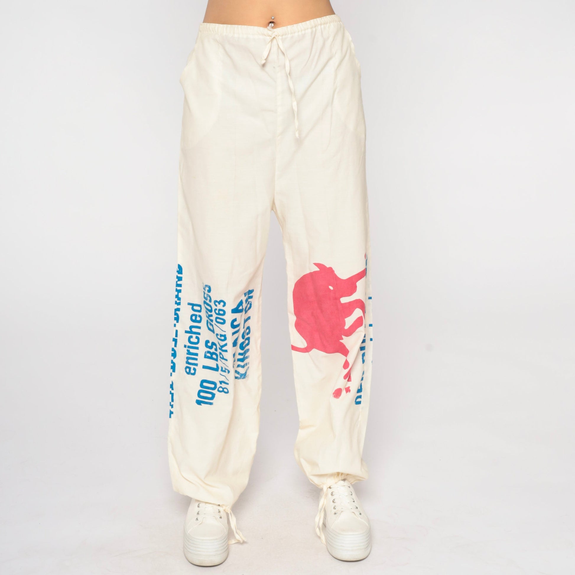 70s Jamaica Kingston Flour Mill Drawstring Pants Bull Print Medium Large