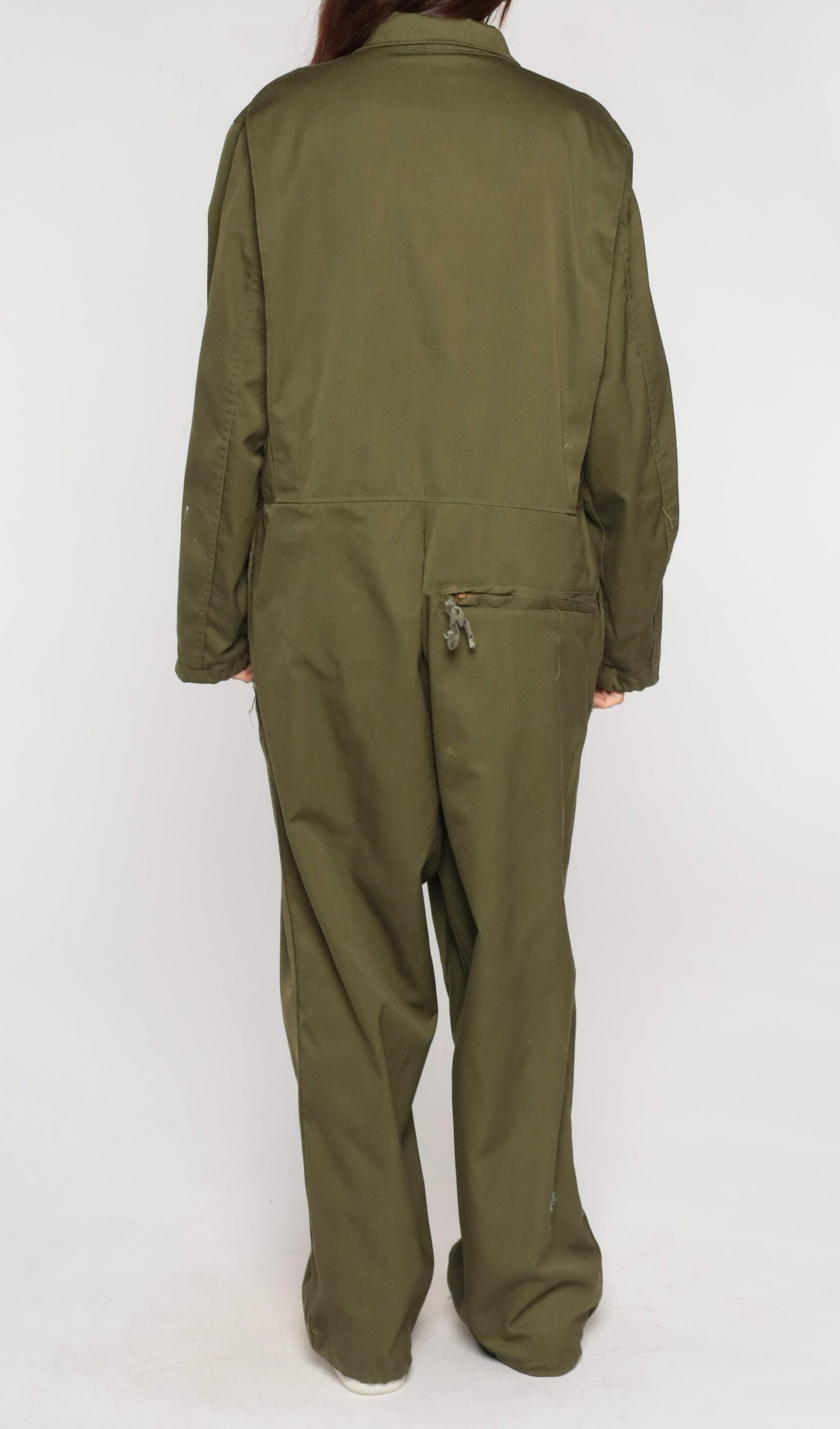 90s Army Olive Green Jumpsuit Military Coveralls Long Sleeve Men's Medium