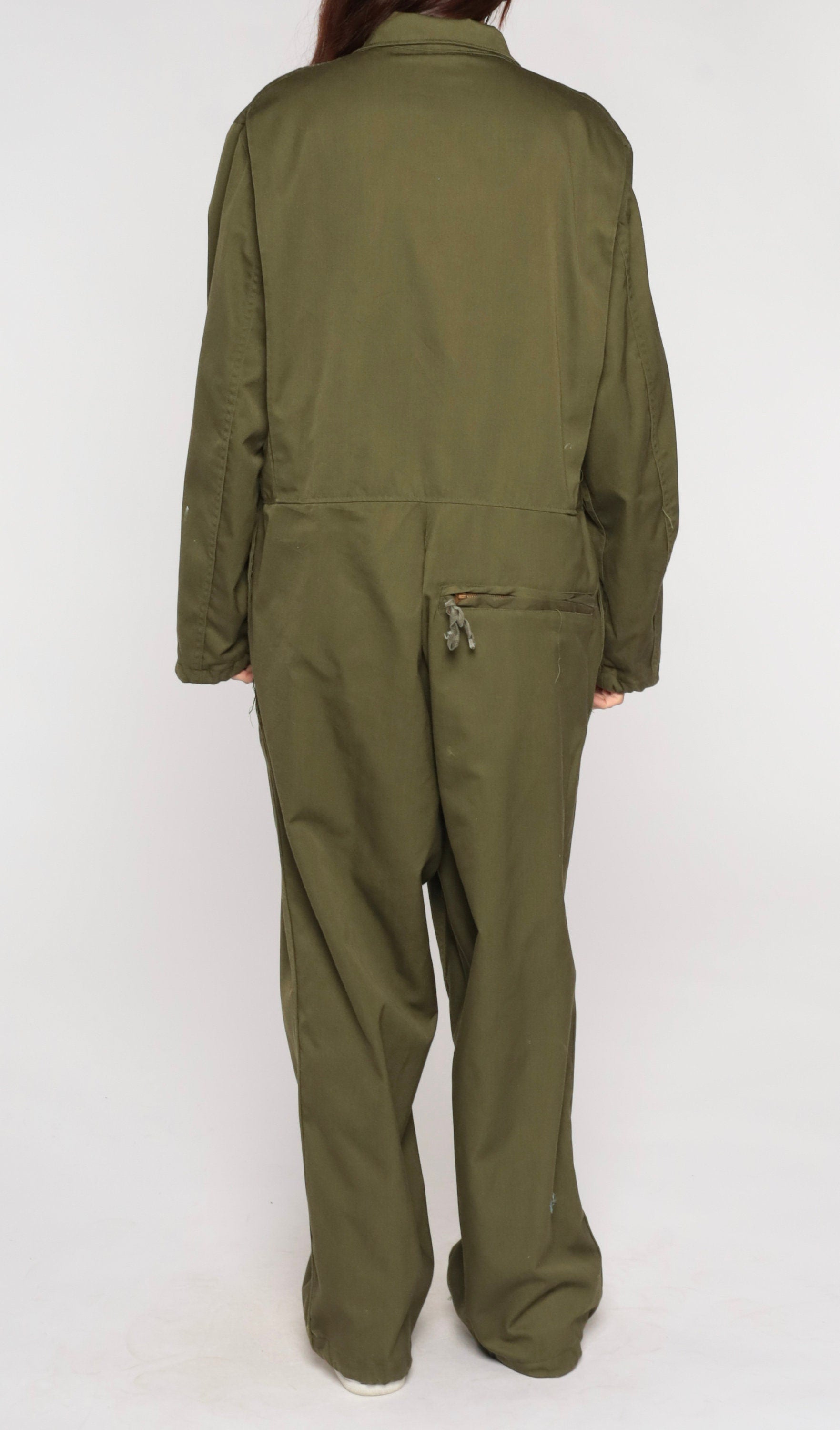 90s Army Olive Green Jumpsuit Military Coveralls Long Sleeve Men's Medium