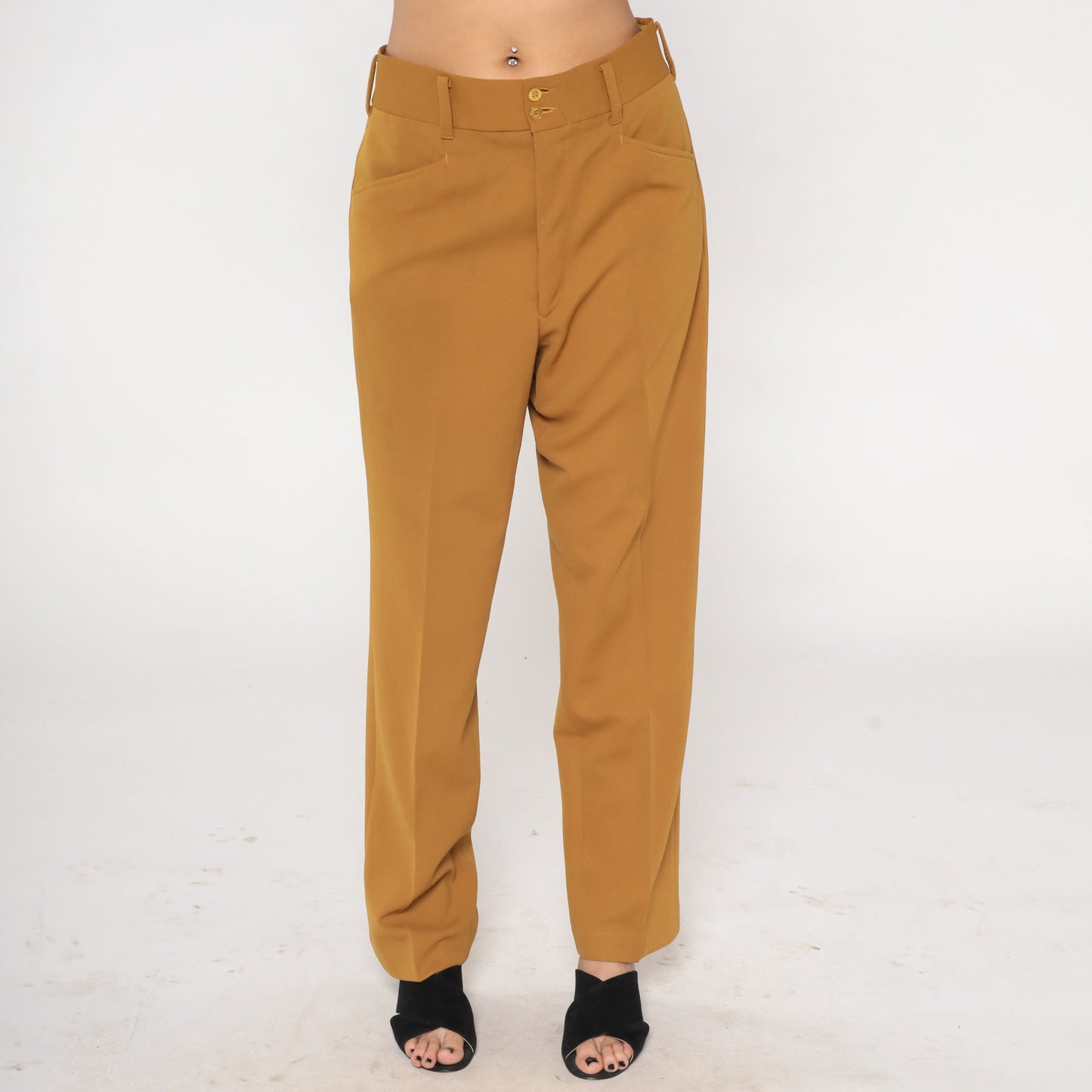 70s Brown Straight Leg Trousers High Rise Menswear Slacks Large 34