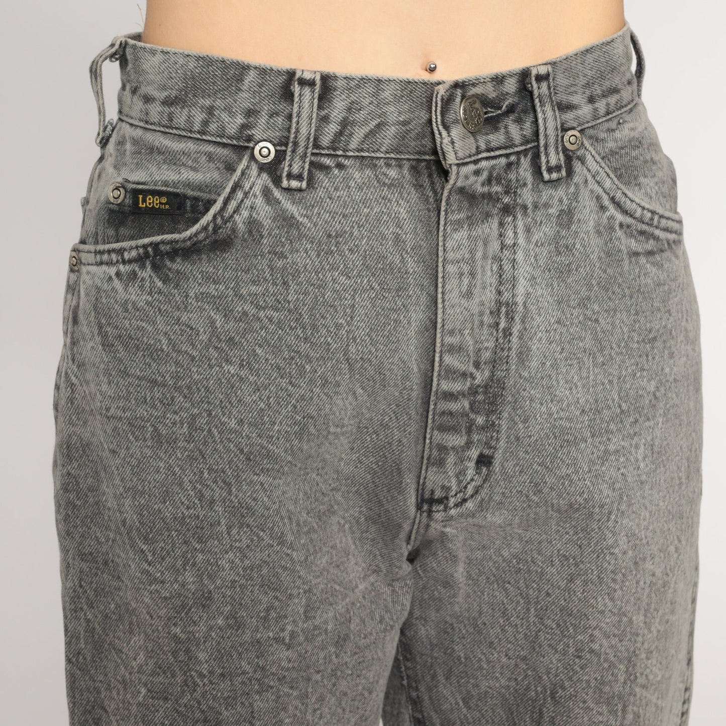 90s Lee Mom Jeans Grey Acid Wash High Waist Denim Extra Small