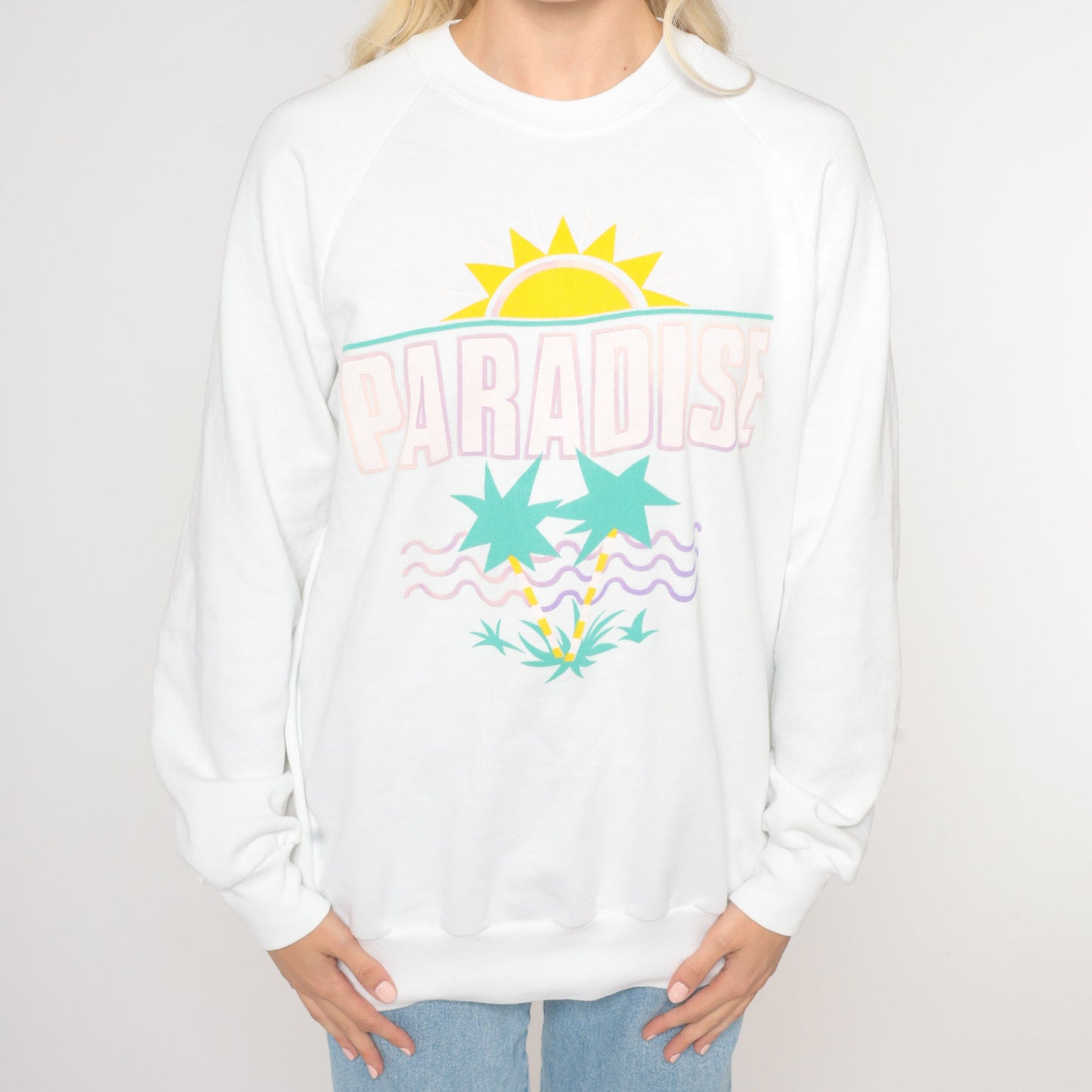 80s Tropical Beach Sunset Paradise Sweatshirt Graphic Crewneck Extra Large XXL