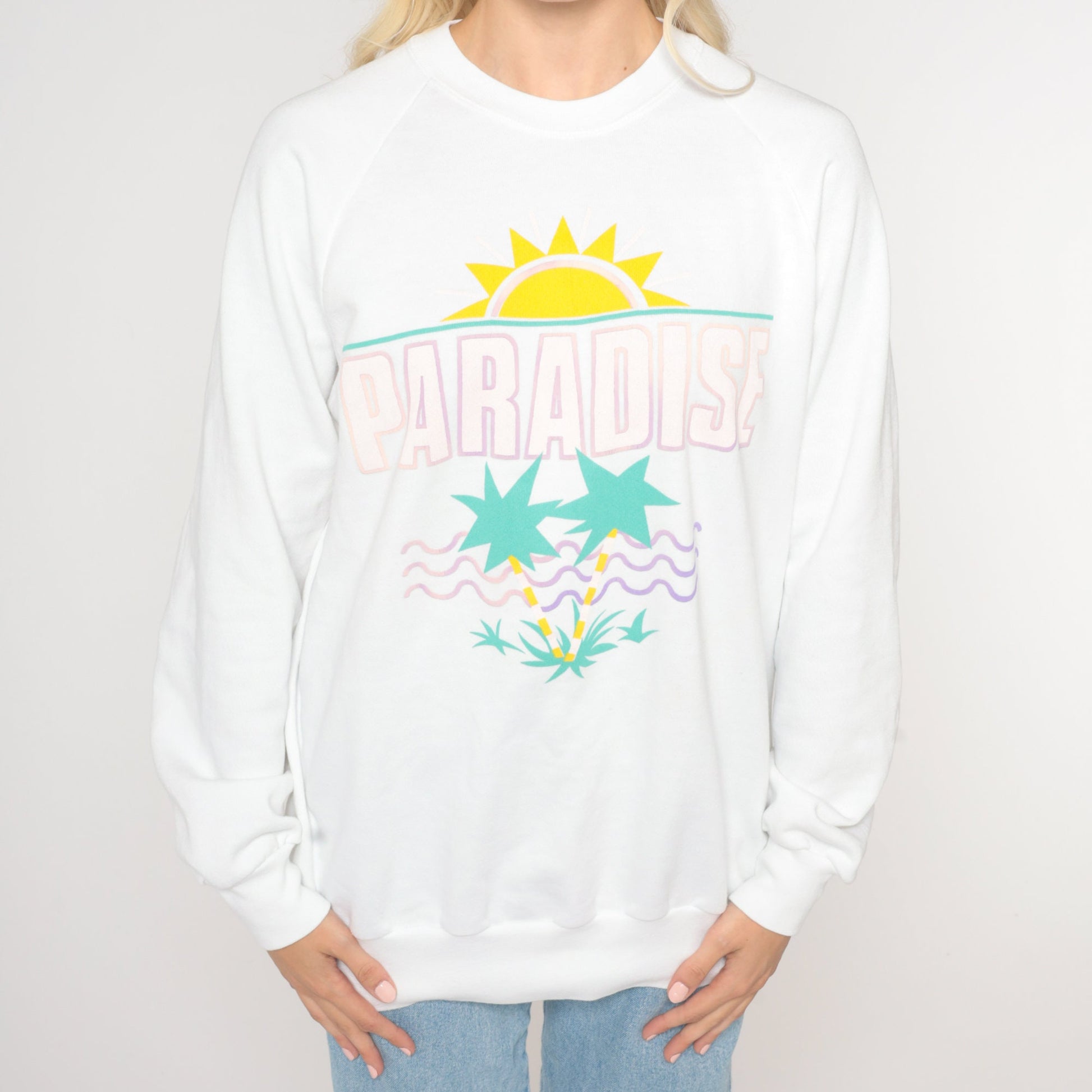 80s Tropical Beach Sunset Paradise Sweatshirt Graphic Crewneck Extra Large XXL