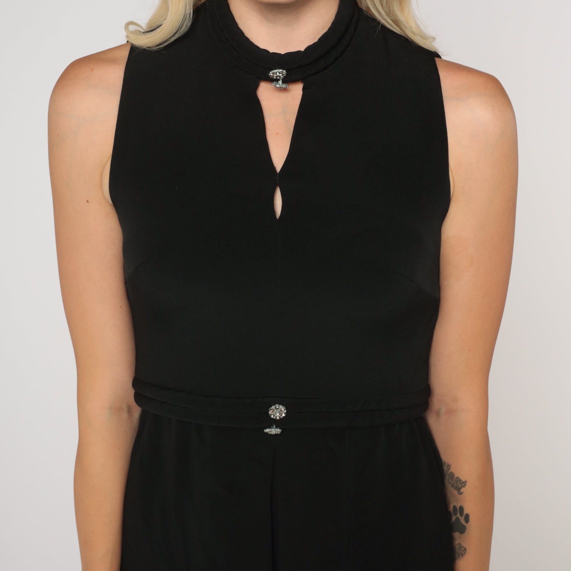 60s Mod Mini Dress Black Keyhole Shift Space Age Sleeveless Extra Small