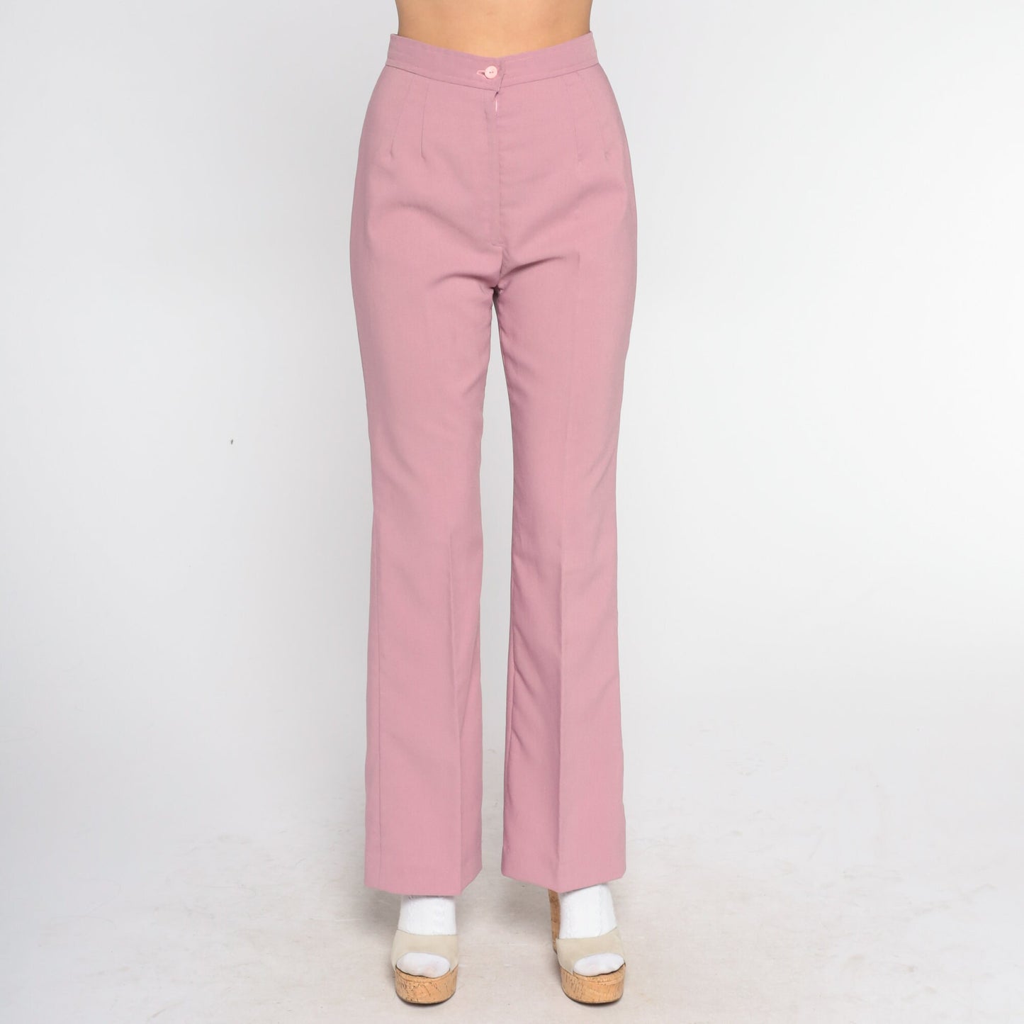 70s Mauve Pink High-Waisted Bell Bottom Pants Small
