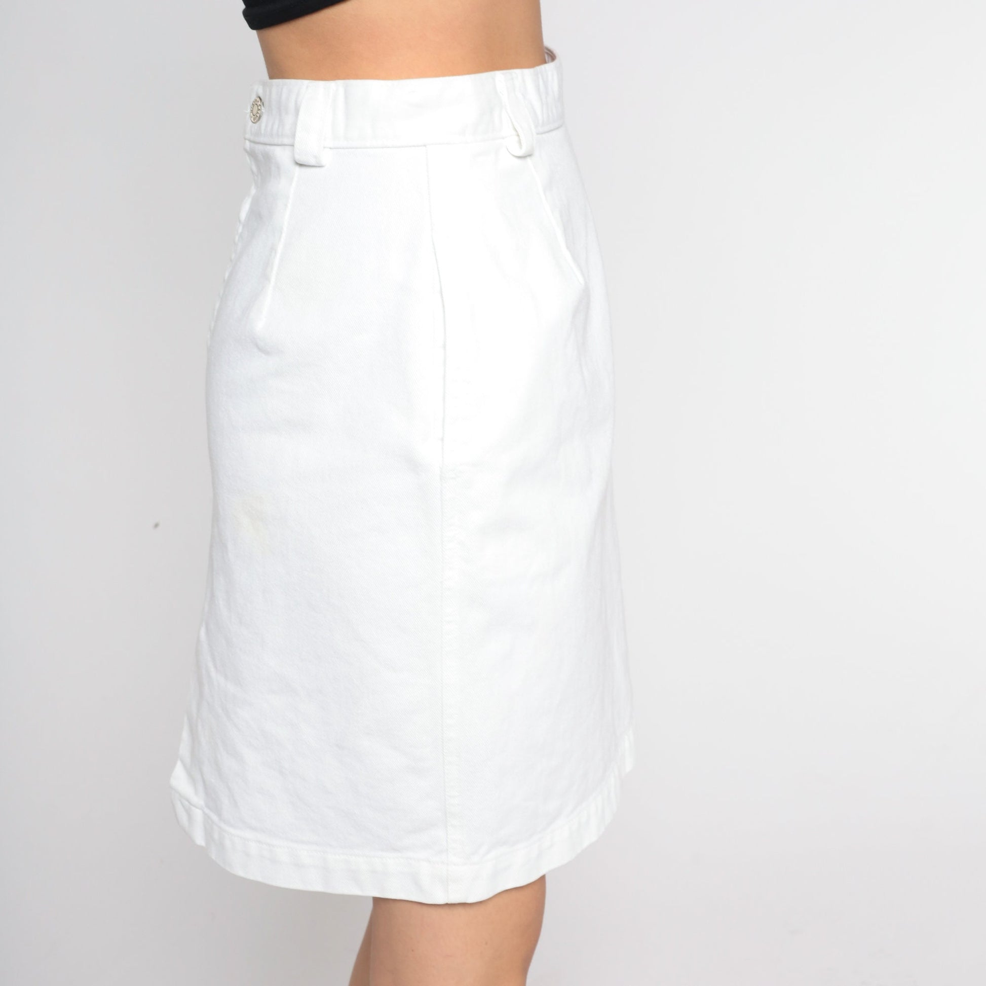 90s Calvin Klein White Denim Mini Skirt High Waisted Pencil Small S
