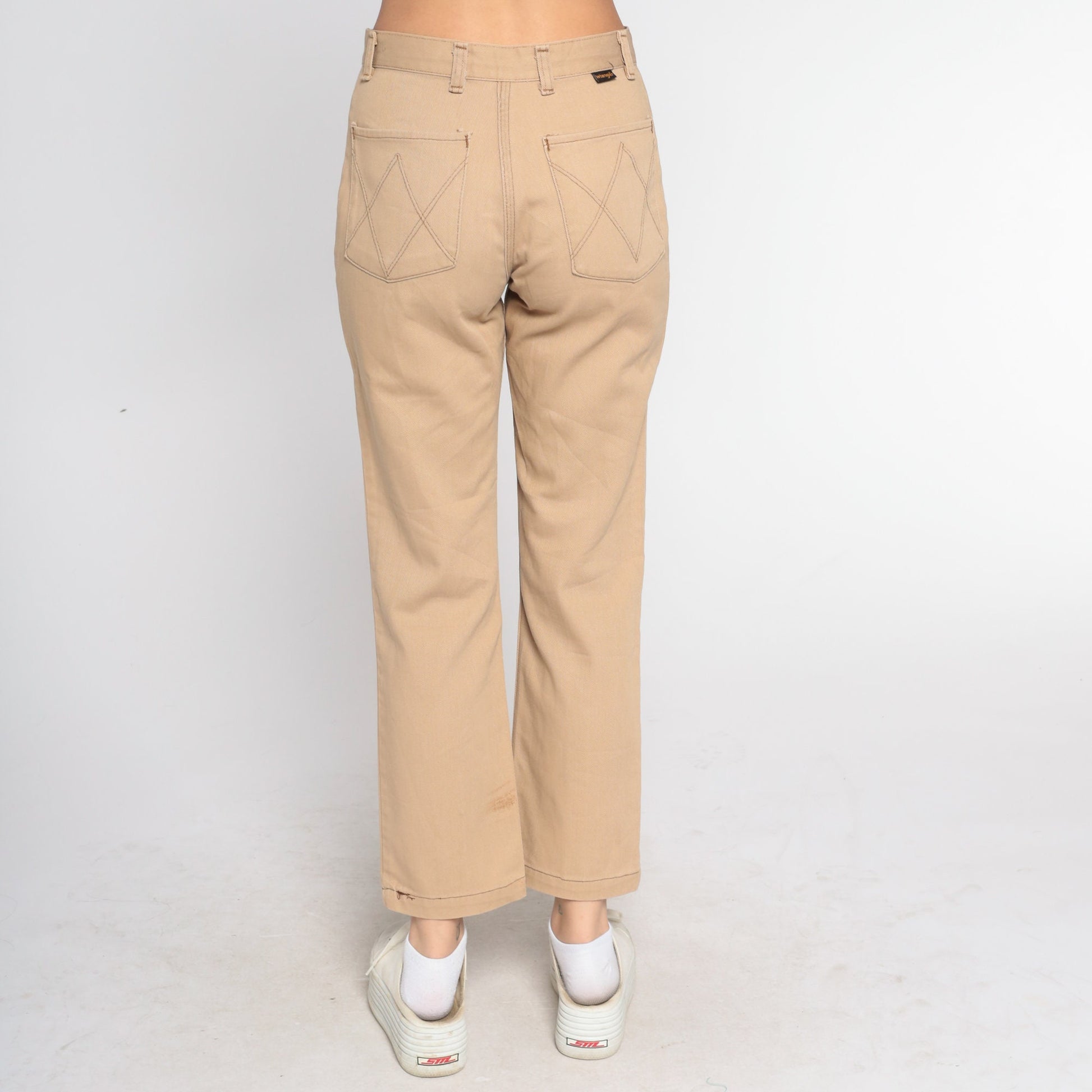 70s Wrangler Tan High-Waist Bootcut Trousers Small S