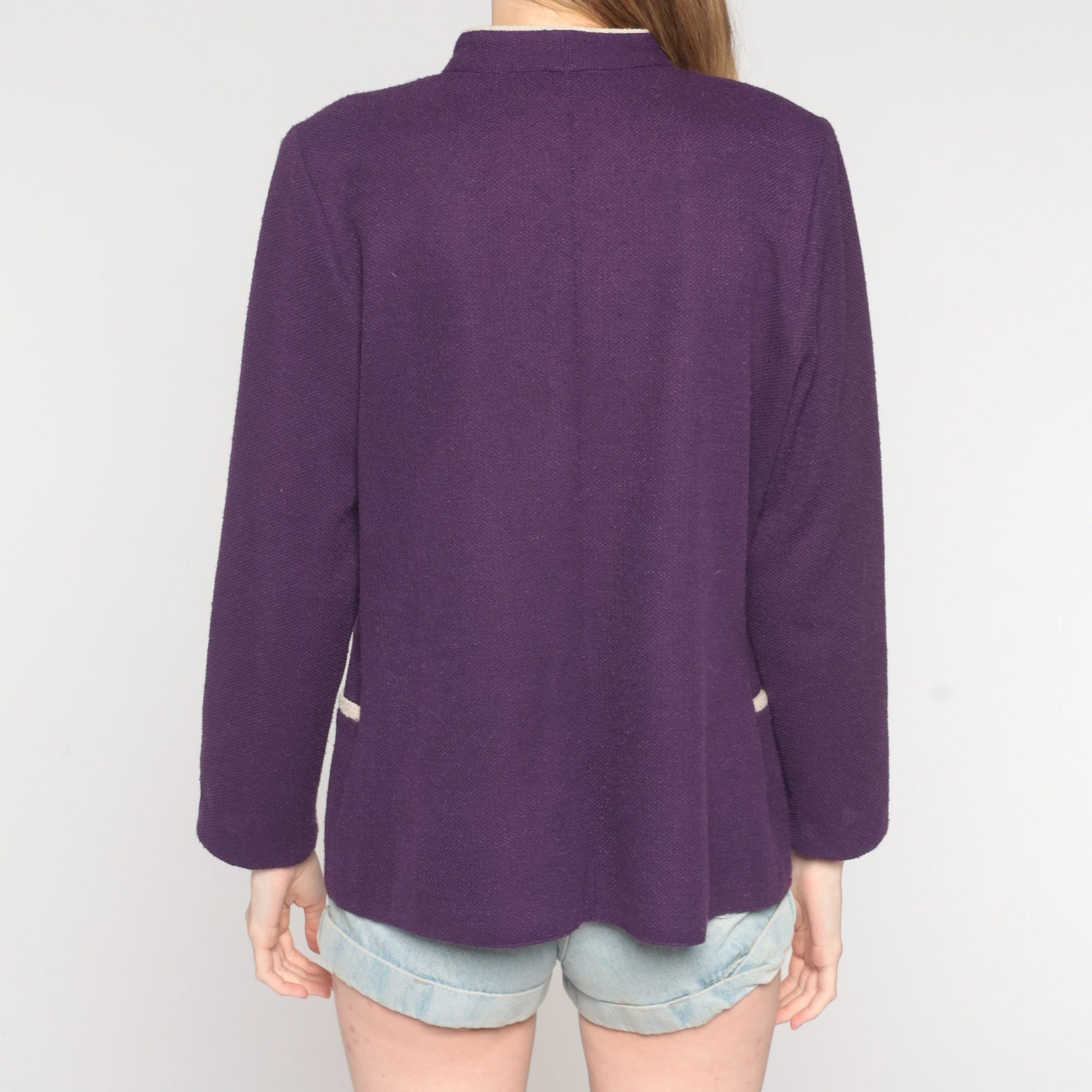 70s Purple Woven Blazer Button Up Jacket Tailored Large L