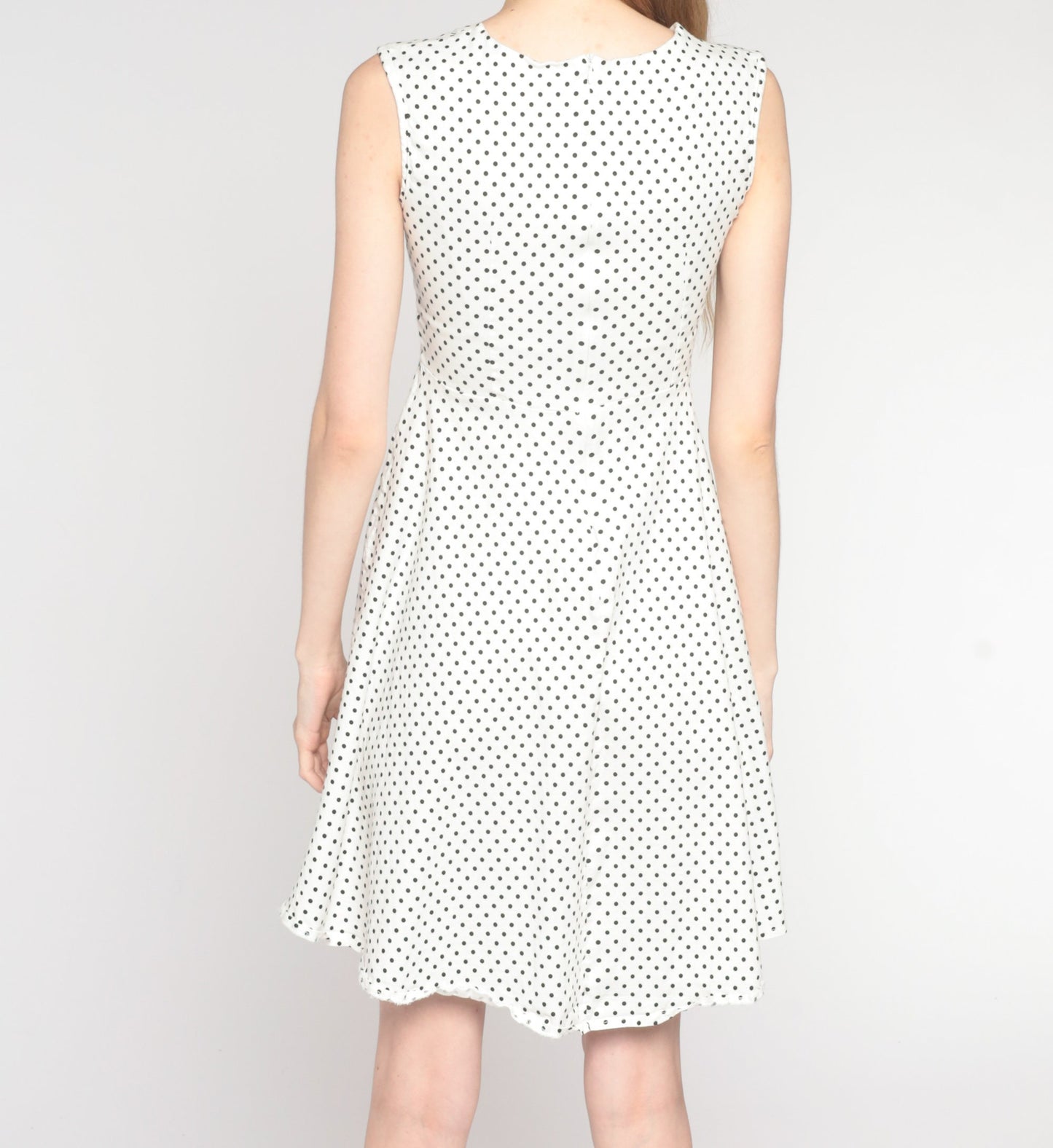 Y2K Polka Dot Mini Dress White Black Sweetheart Neckline Fit Flare Small S