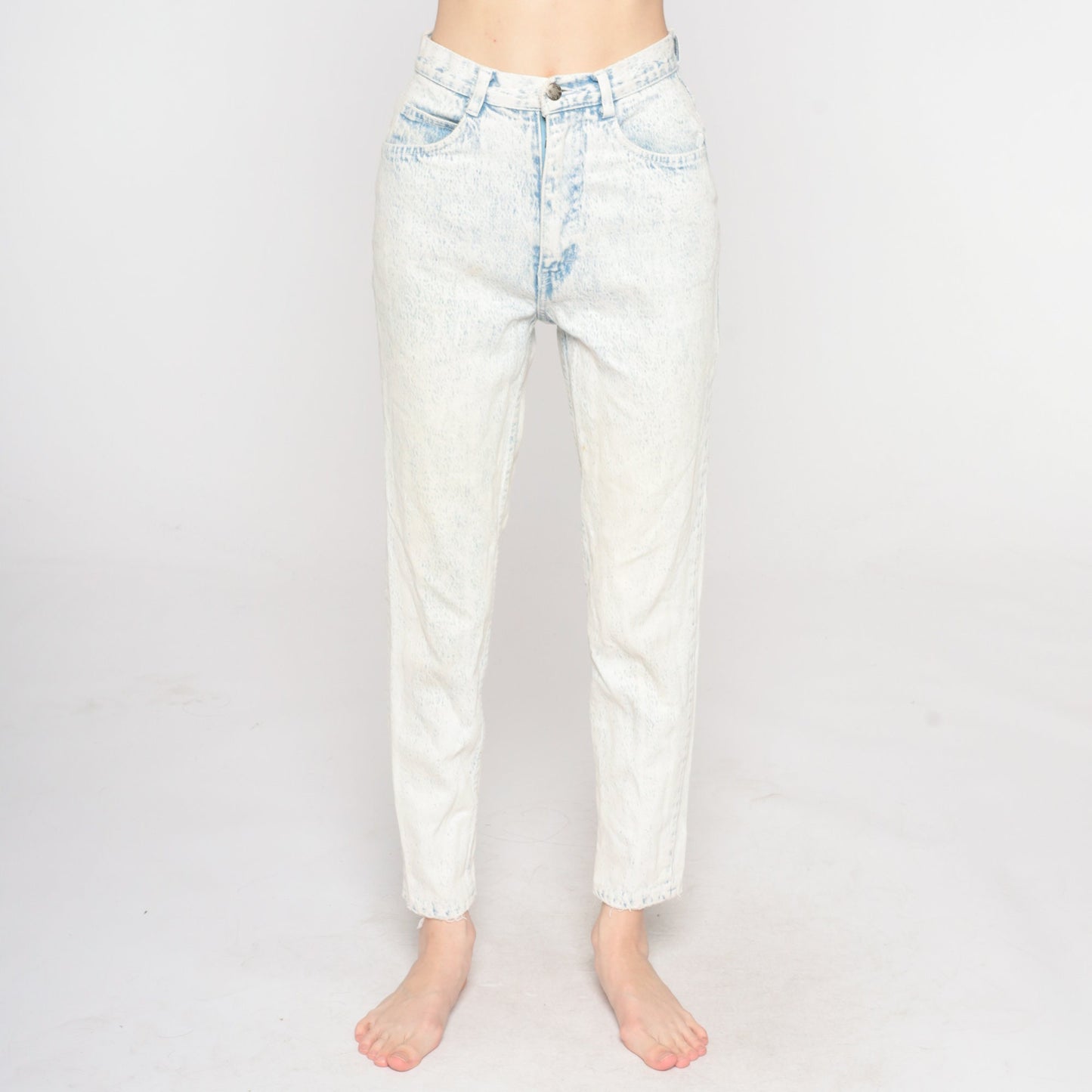 90s Acid Wash High Waisted Mom Jeans Blue White Denim Tapered Extra Small