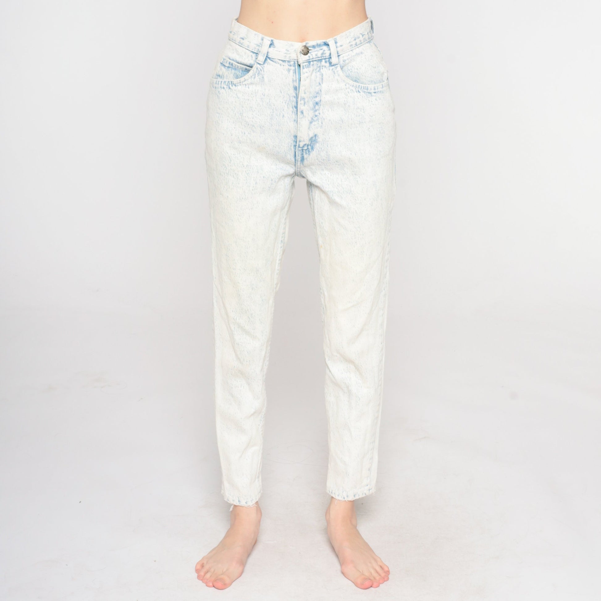 90s Acid Wash High Waisted Mom Jeans Blue White Denim Tapered Extra Small