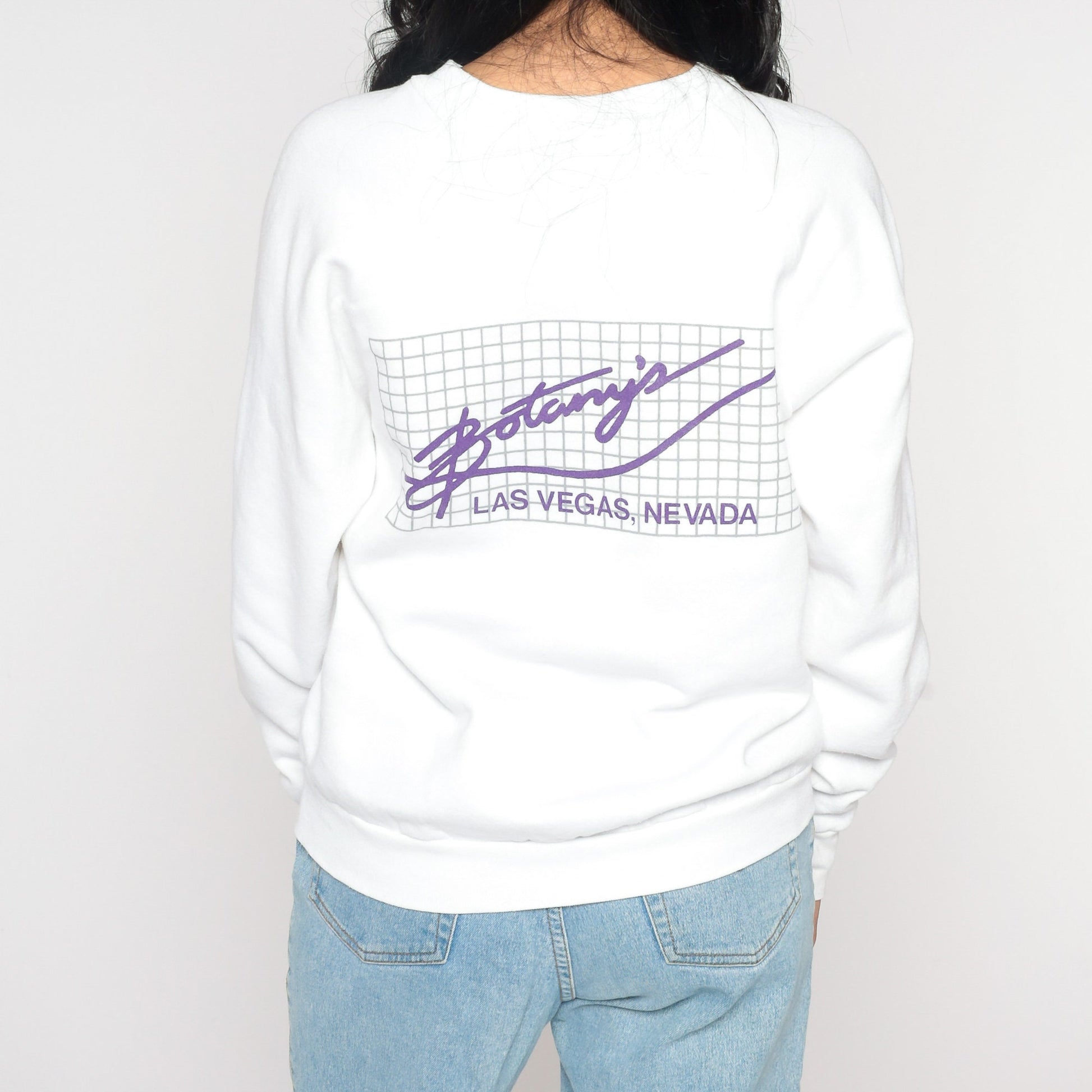 80s Botany's Las Vegas Nightclub Sweatshirt White Raglan Graphic Large