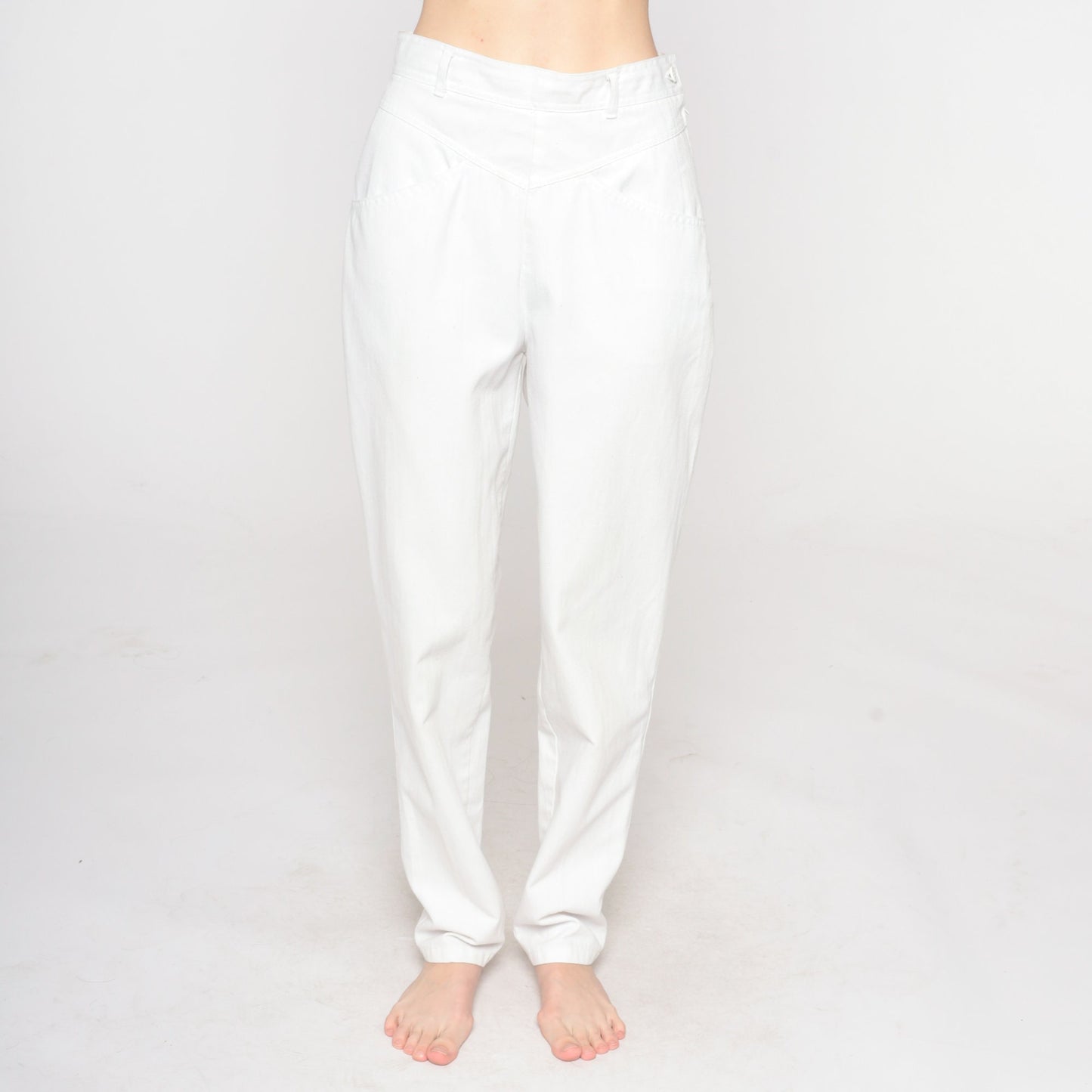 90s White High-Waisted Tapered Trousers Side Button Extra Small