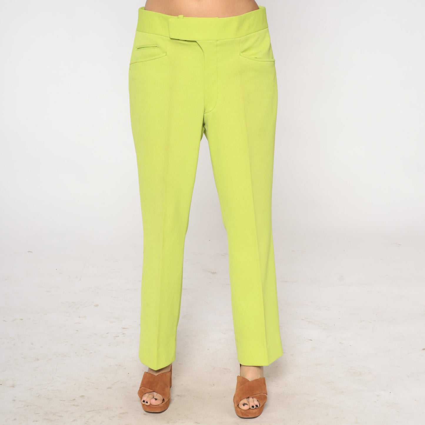 70s Chartreuse Straight Leg Trousers High Rise Mens 36
